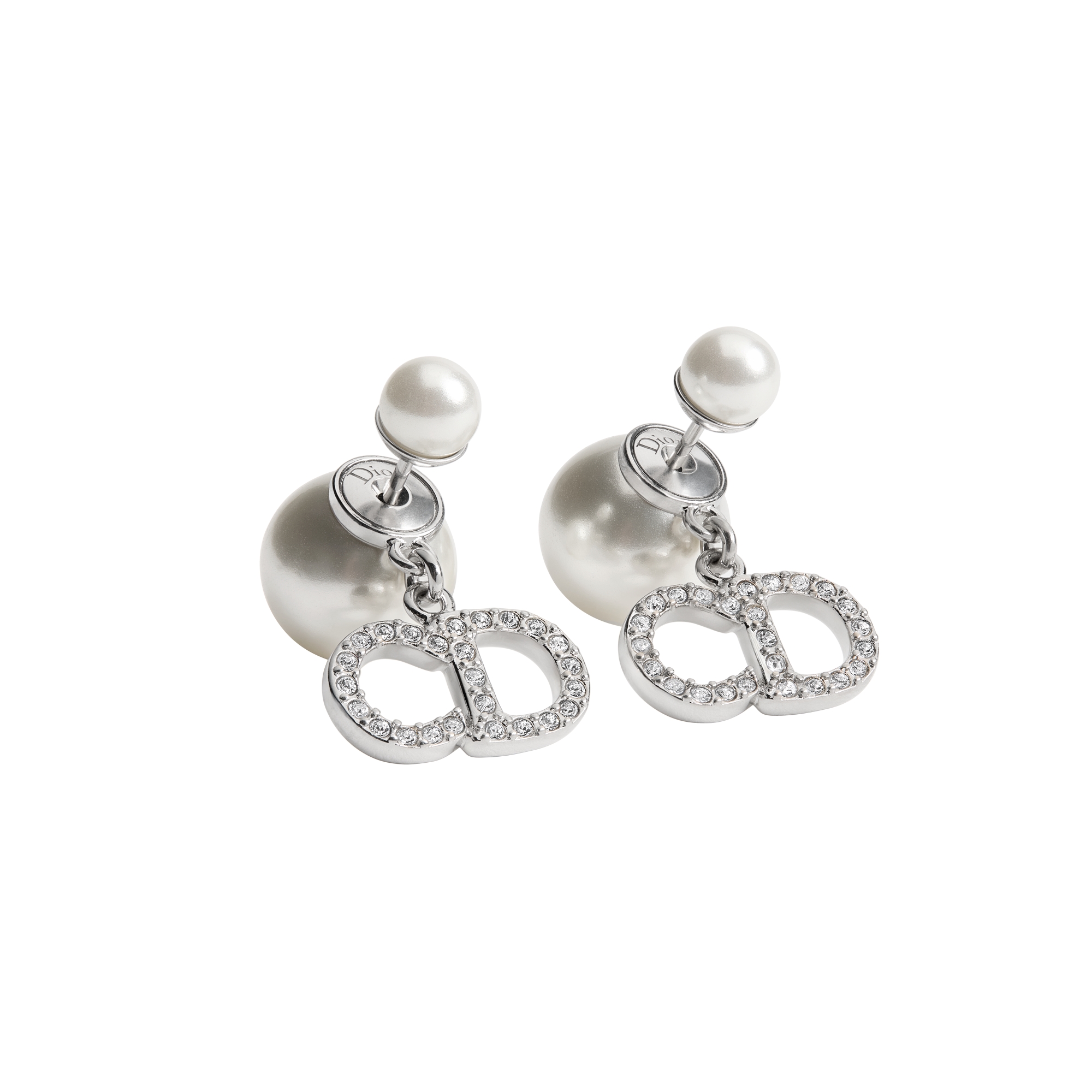  Metal plateado, abalorios de resina blancos y cristales