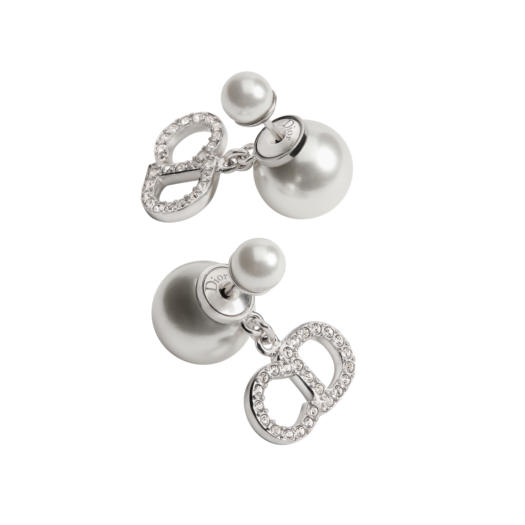  Métal finition argentée, perles en résine blanche et cristaux