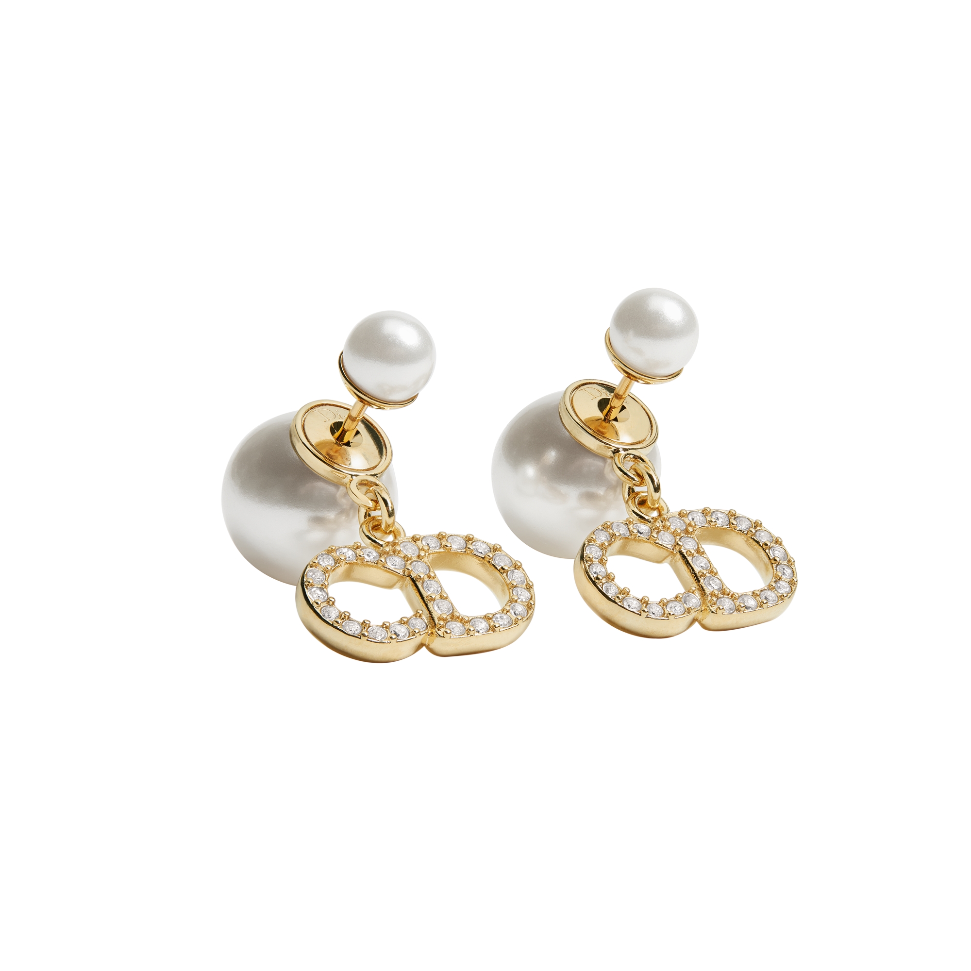  Métal finition dorée, perles en résine blanche et cristaux