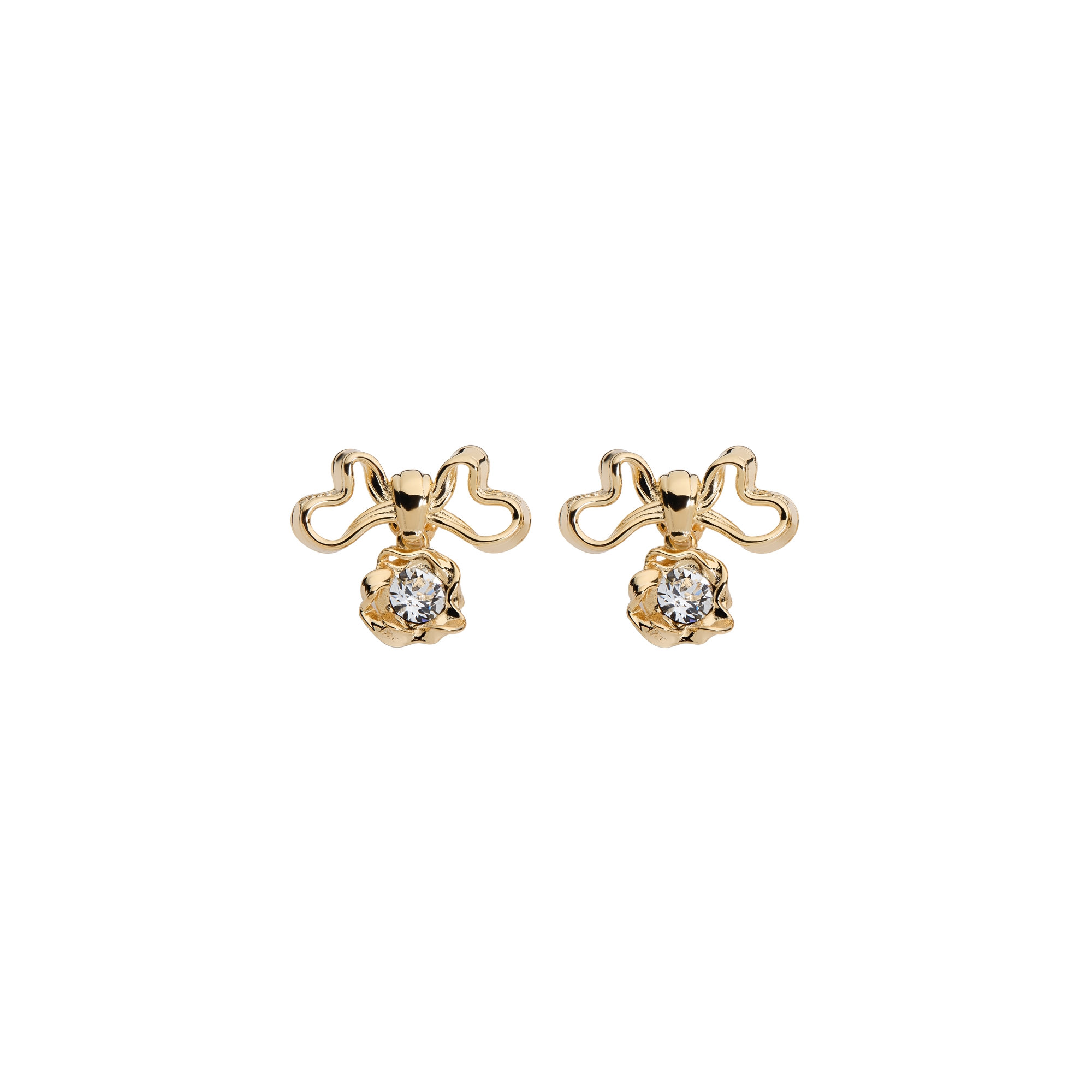 Dior Twisted Bow Earrings Gold-Finish Metal and Crystals E01