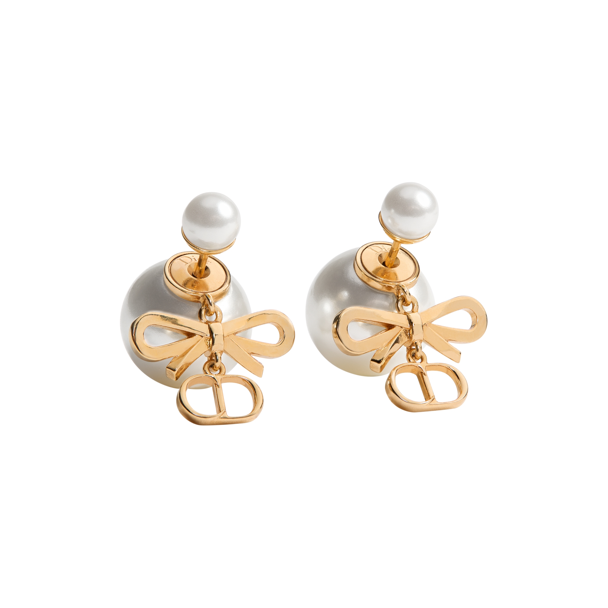 Dior Tribales Earrings Gold-Finish Metal and White Resin Pearls E01