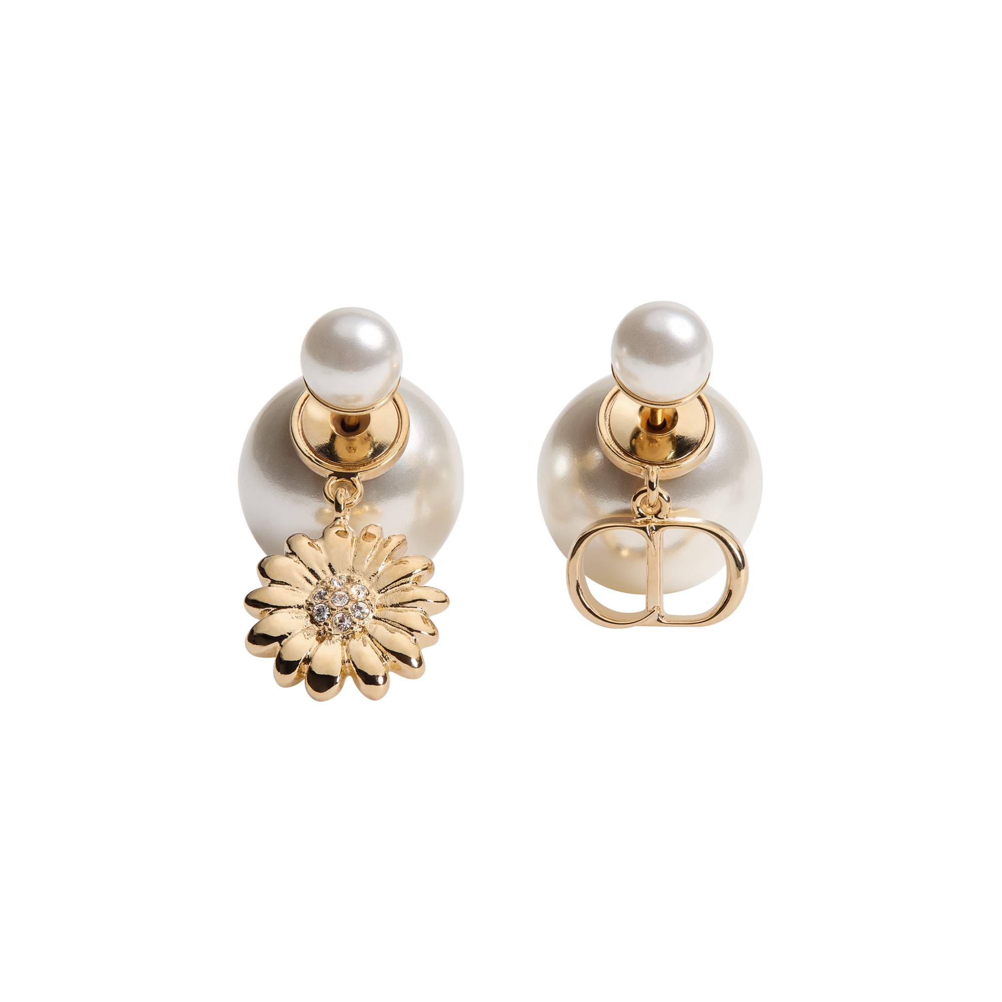 Dior Tribales Earrings Gold-Finish Metal, White Resin Pearls and Crystals E01