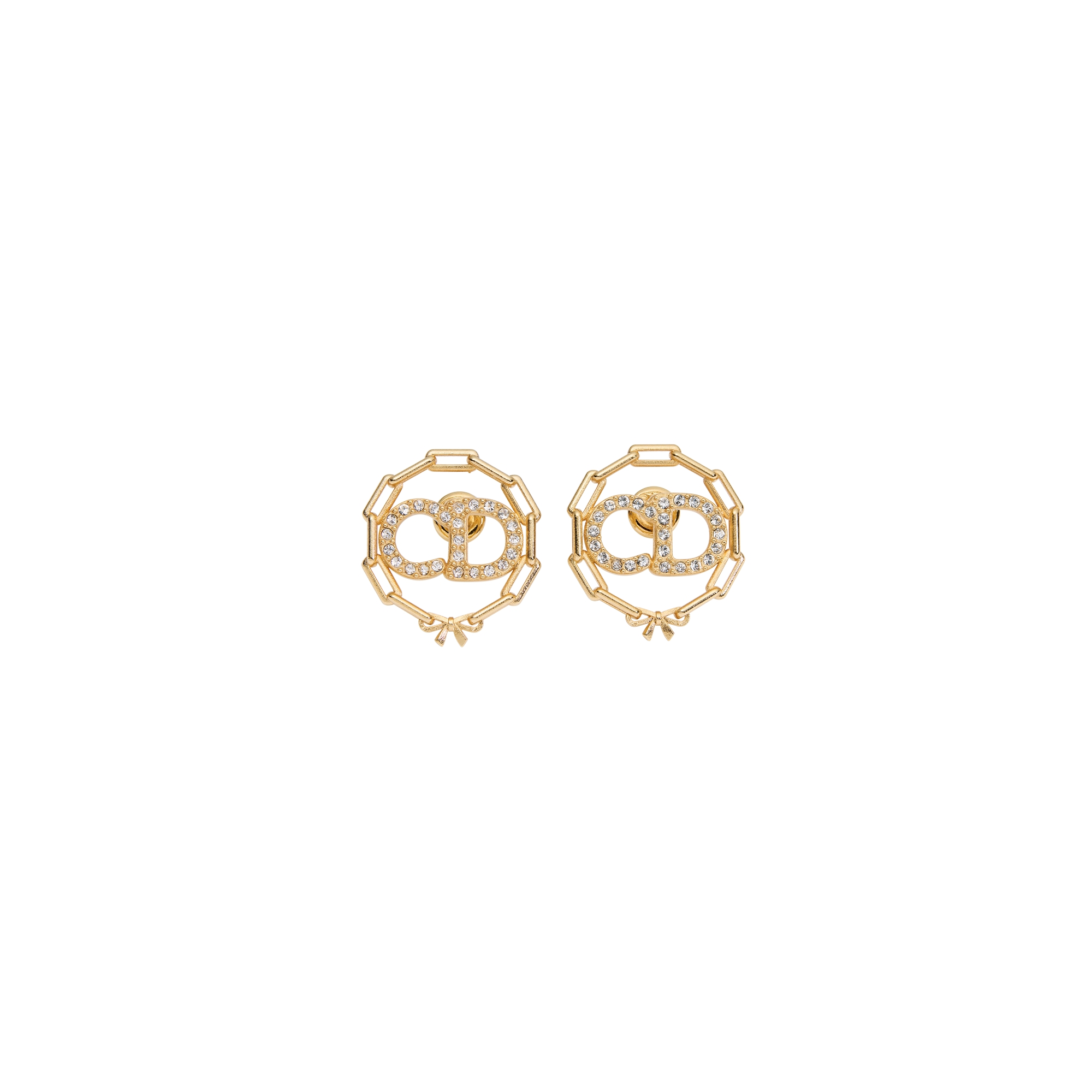 CD Circle Chain Stud Earrings Gold-Finish Metal and Crystals E01