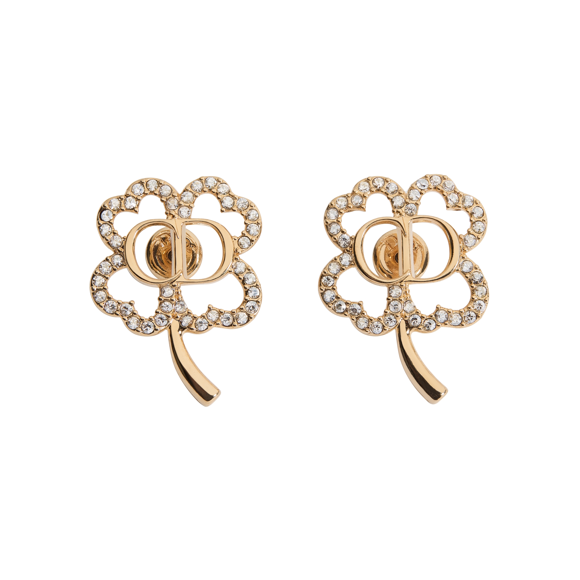 CD Shiny Clover Earrings Gold-Finish Metal and Crystals E01