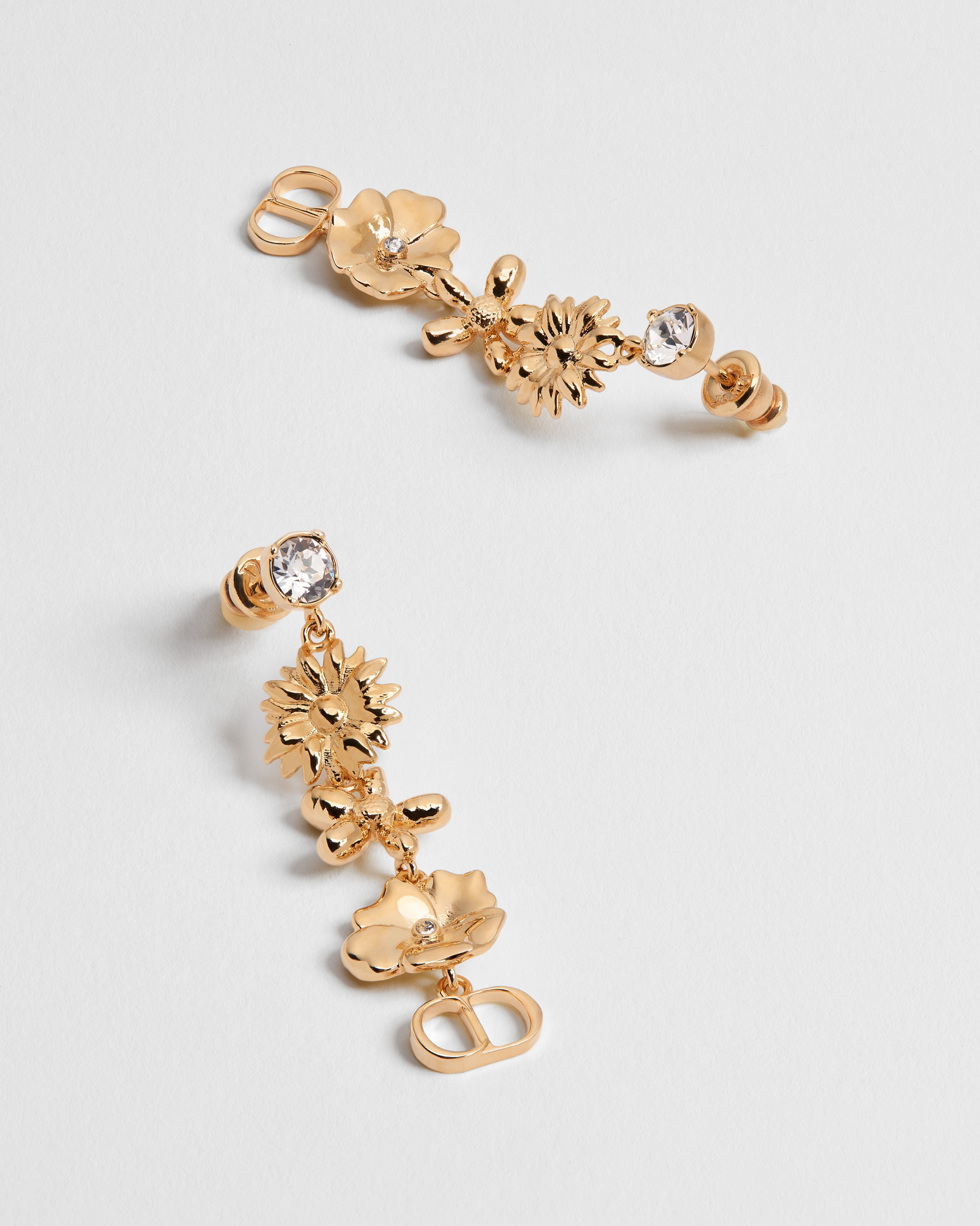 CD Multi Flowers Earrings Gold-Finish Metal and Crystals | DIOR
