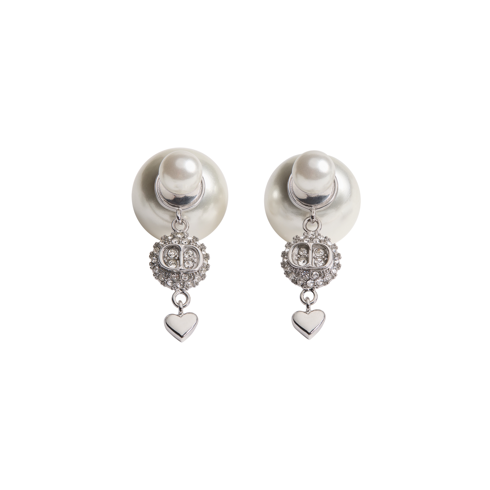 Dior Tribales Earrings Silver-Finish Metal, White Resin Pearls and Crystals E01