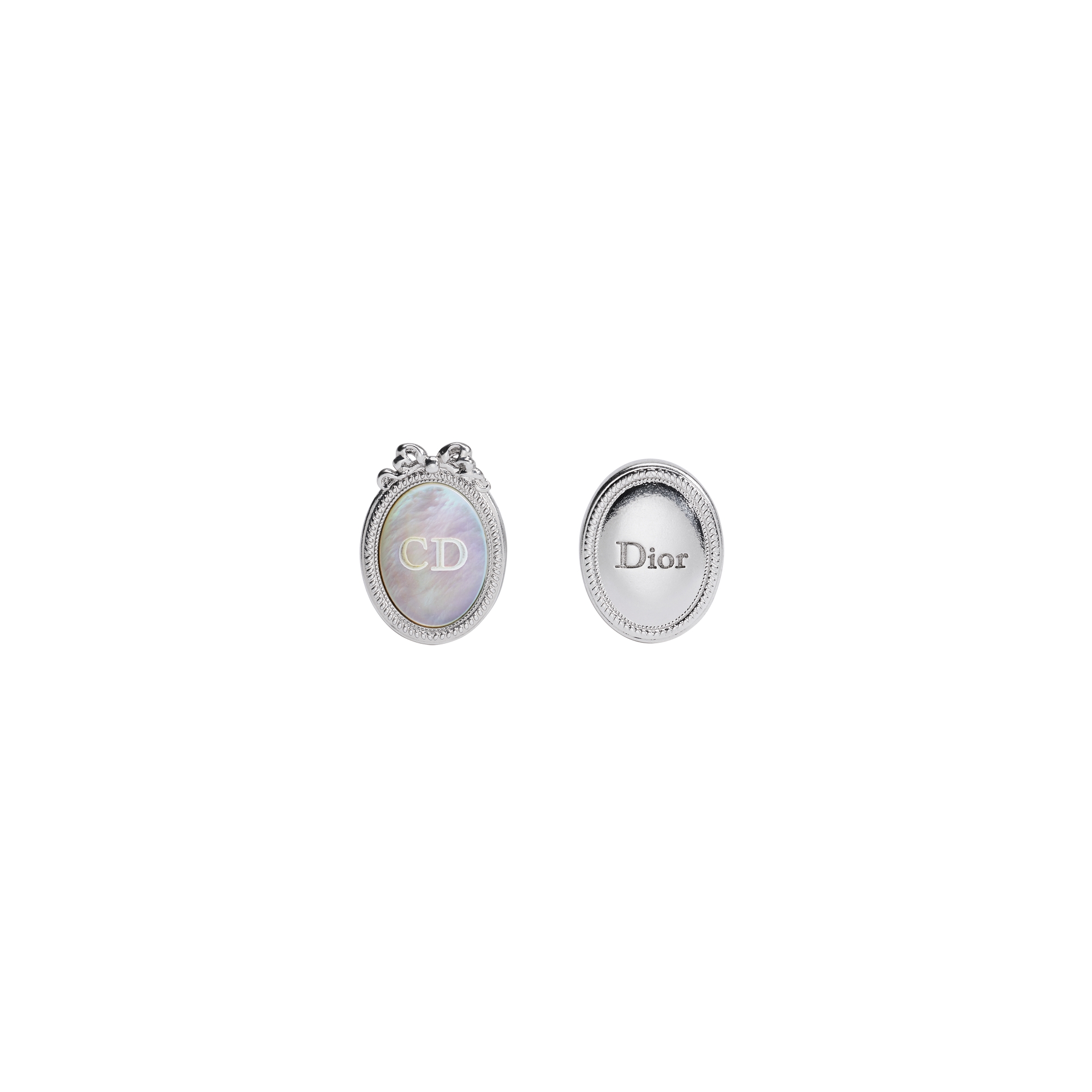 Dior Médaillon Earrings Silver-Finish Brass and Mother-of-Pearl E01