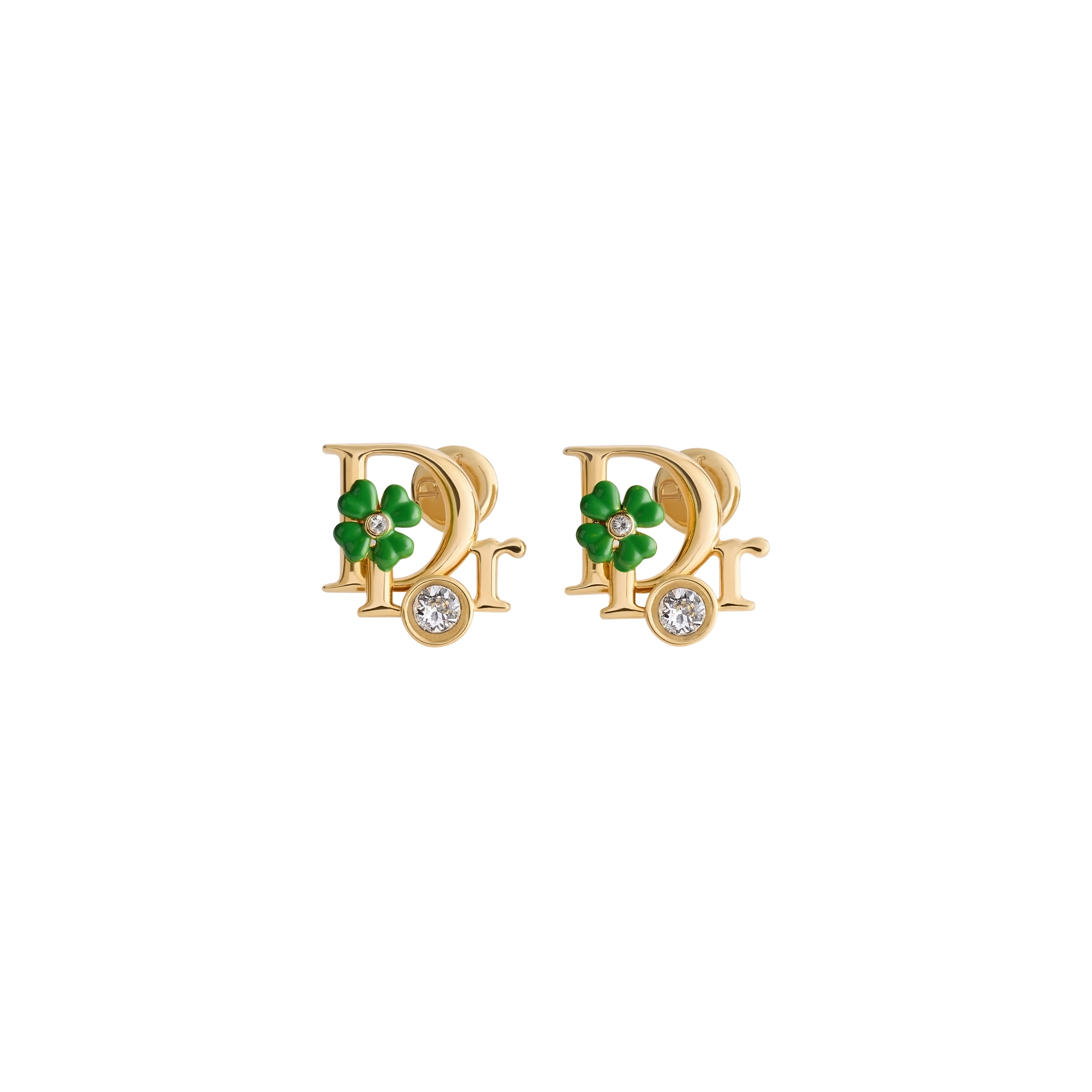Dior Precious Clover Ohrstecker Metall mit Gold-Finish, Kristalle und Lack in Clover Lucky Green E01
