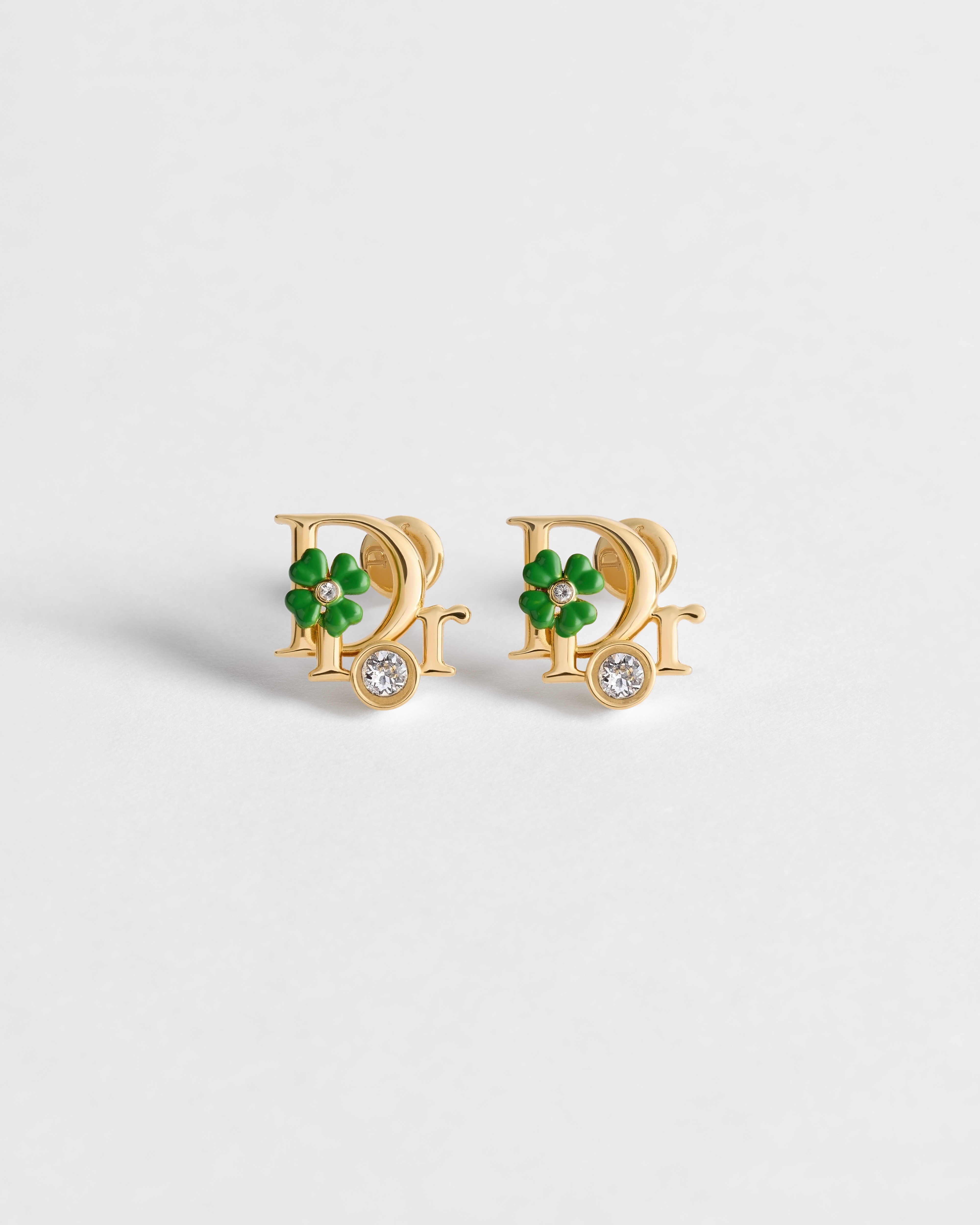 Dior Precious Clover Ohrstecker Metall mit Gold-Finish, Kristalle und Lack in Clover Lucky Green E01