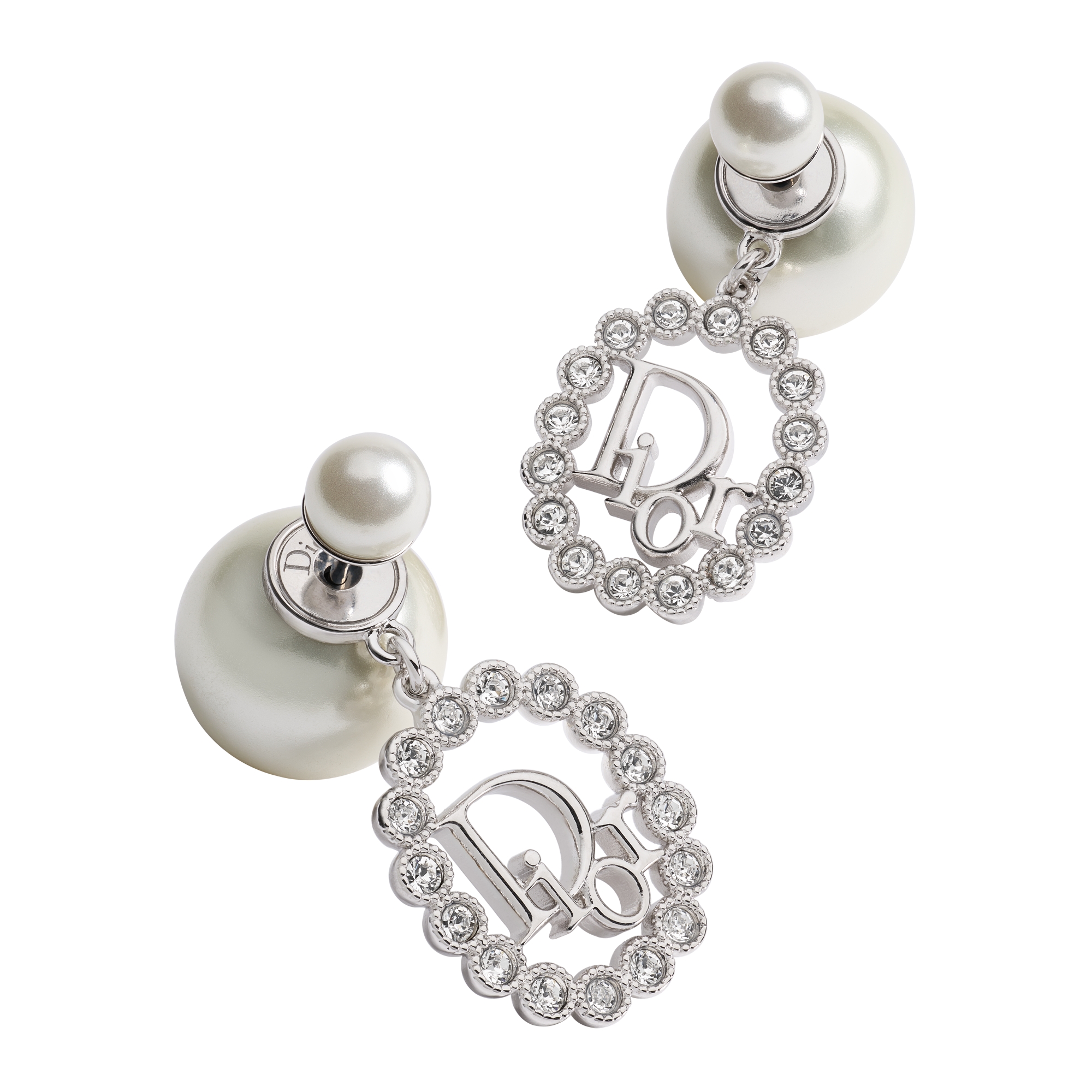 Dior Tribales Earrings Silver-Finish Metal, White Resin Pearls and Crystals E09