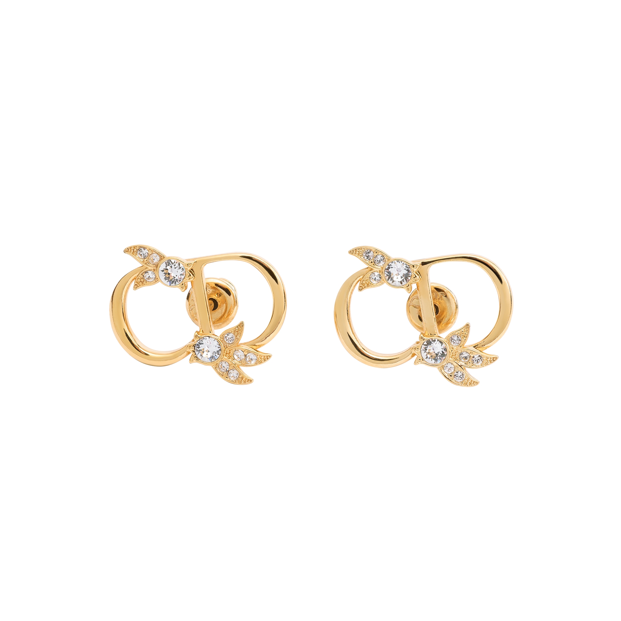 CD Mini Lily Stud Earrings Gold-Finish Metal and Crystals E01