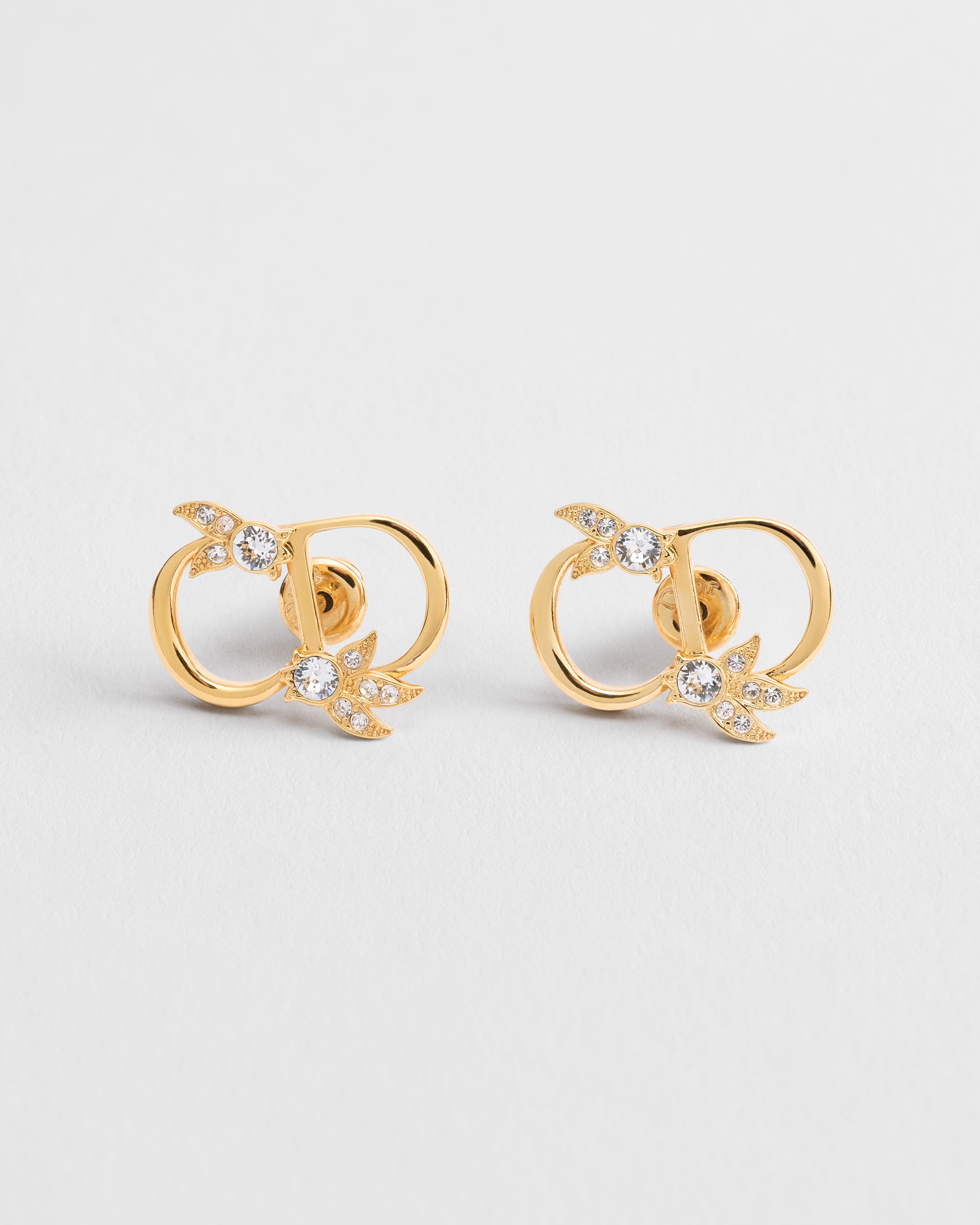 CD Mini Lily Stud Earrings Gold-Finish Metal and Crystals E01