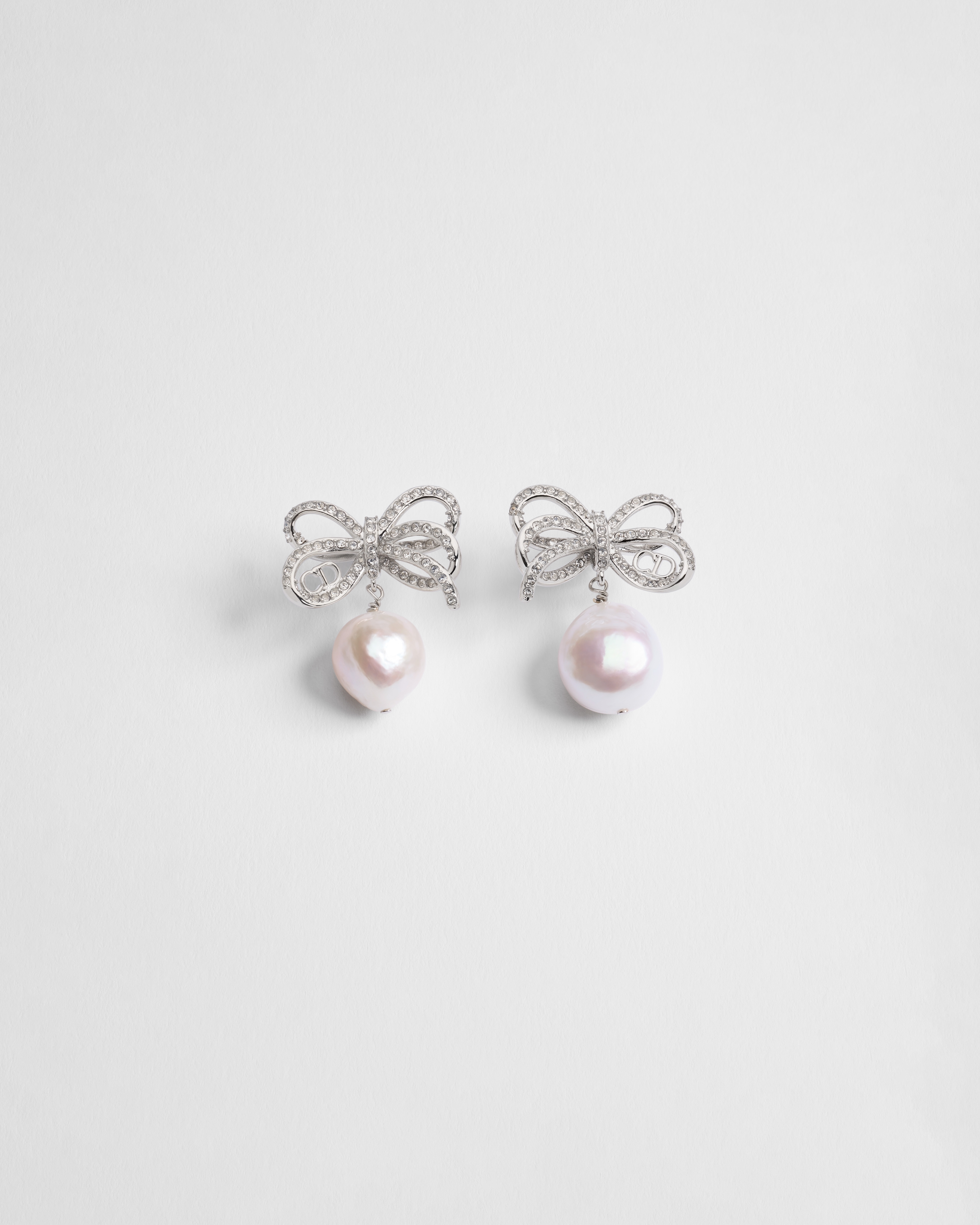 Dior Infinity Bow Earrings Silver-Finish Metal, Freshwater Pearls and Crystals E01