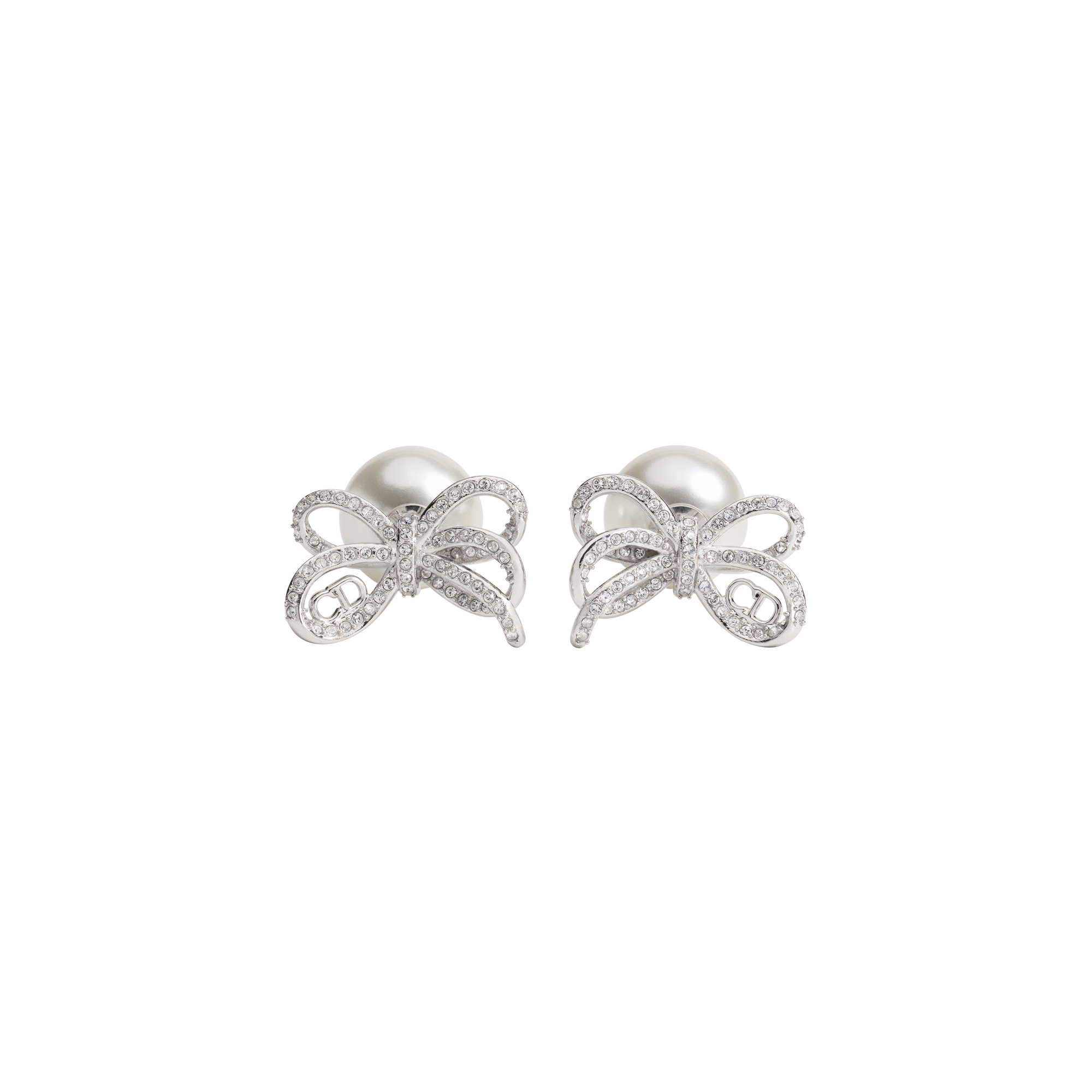 Dior Tribales Earrings Silver-Finish Metal, White Resin Pearls and Crystals E01