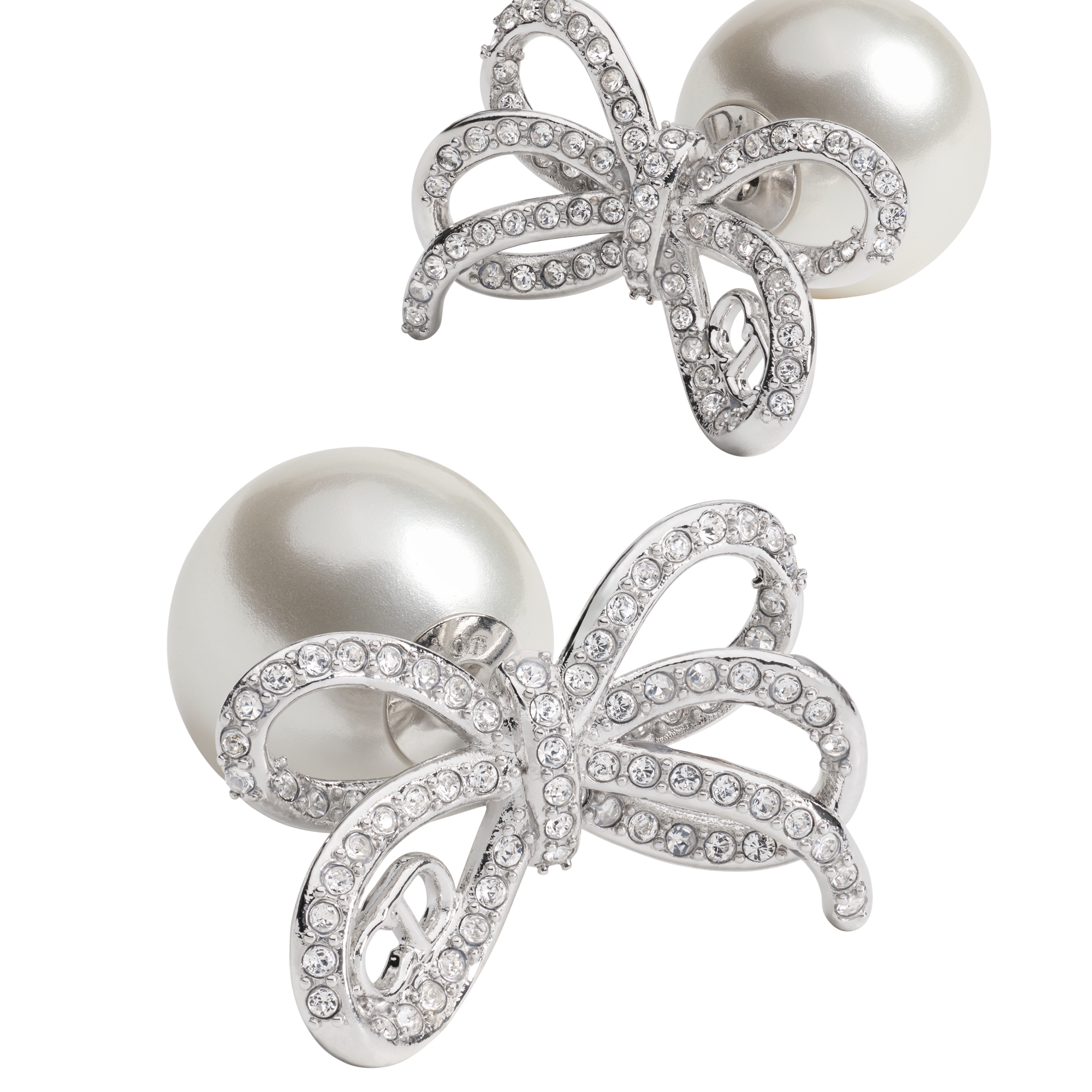 Dior Tribales Earrings Silver-Finish Metal, White Resin Pearls and Crystals E09