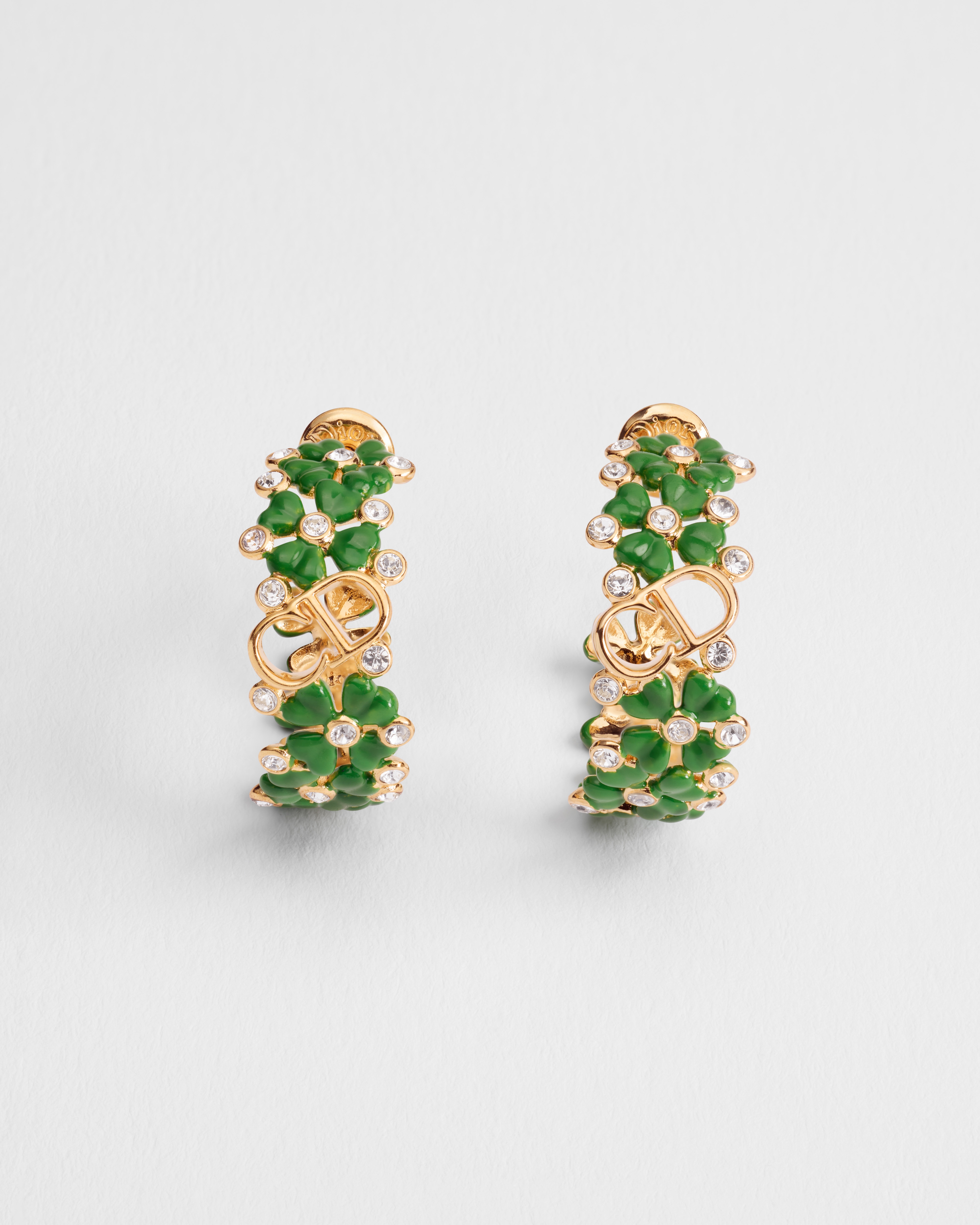 Boucles d'oreilles créoles Dior Clover Garden Métal finition dorée, cristaux et laque Clover Lucky Green E01