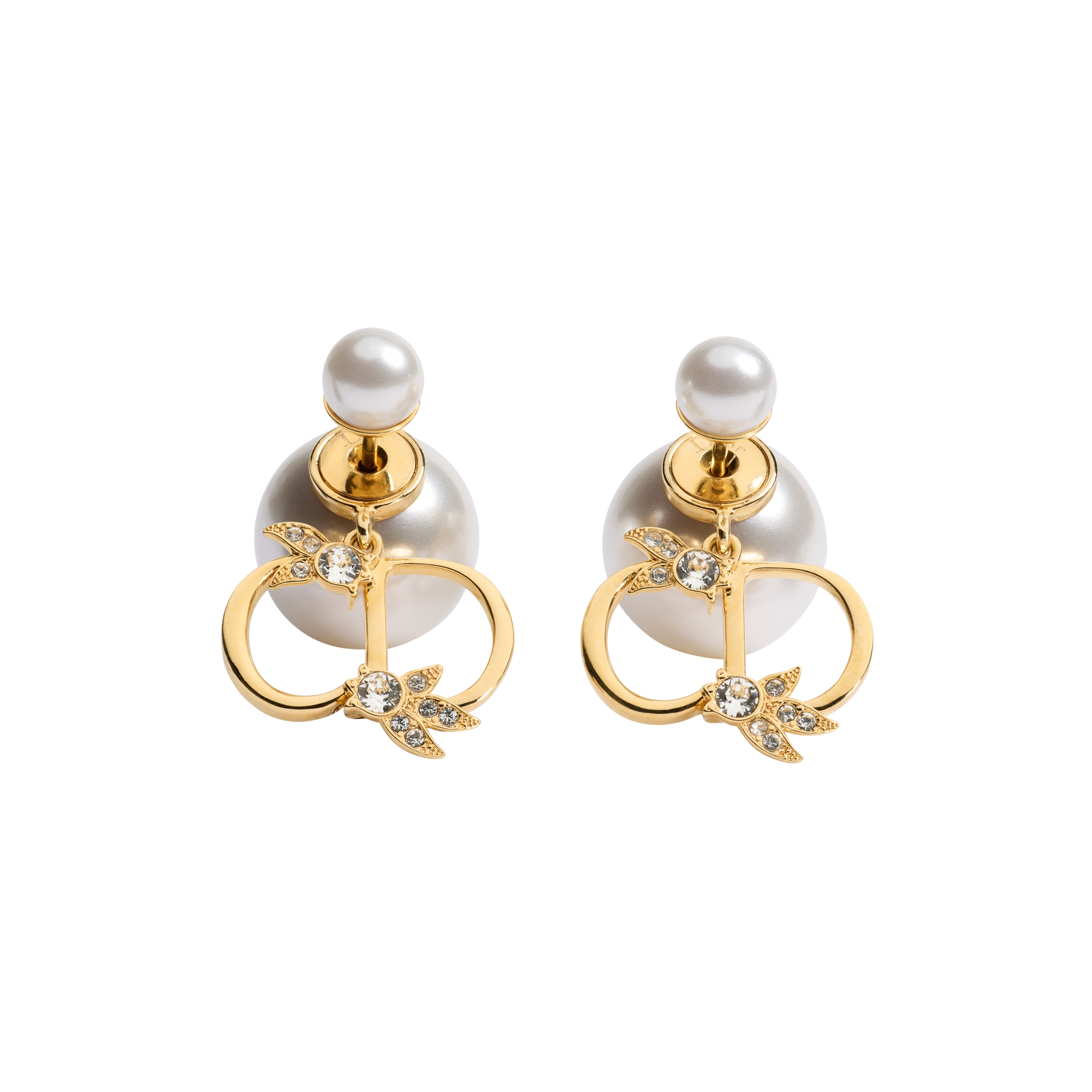 Dior Tribales Earrings Gold-Finish Metal, White Resin Pearls and Crystals E01