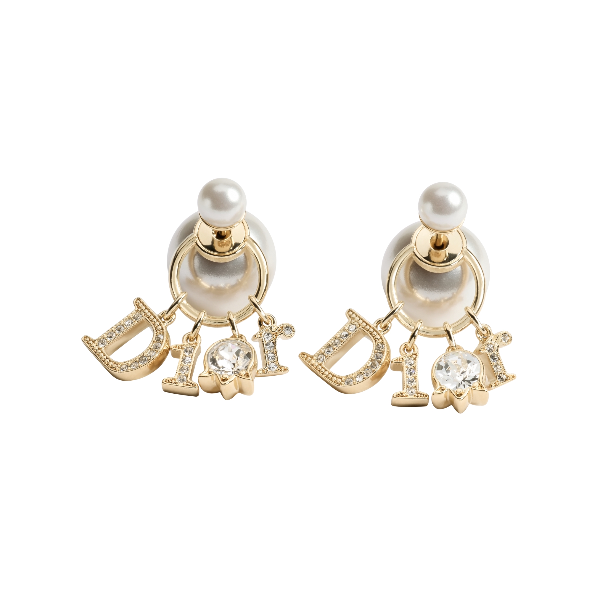 Dior Tribales Earrings Pale Gold-Finish Metal, White Resin Pearls and Crystals E01