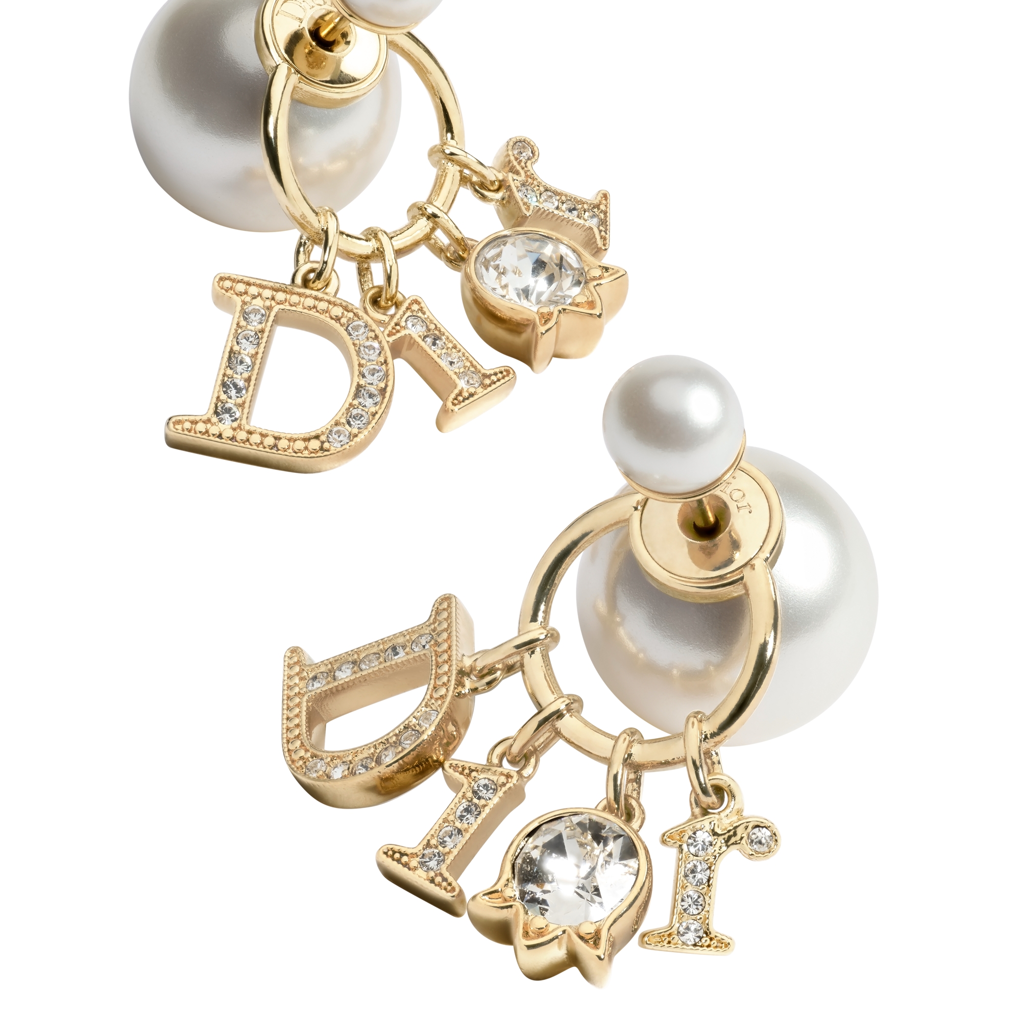 Dior Tribales Earrings Pale Gold-Finish Metal, White Resin Pearls and Crystals E09