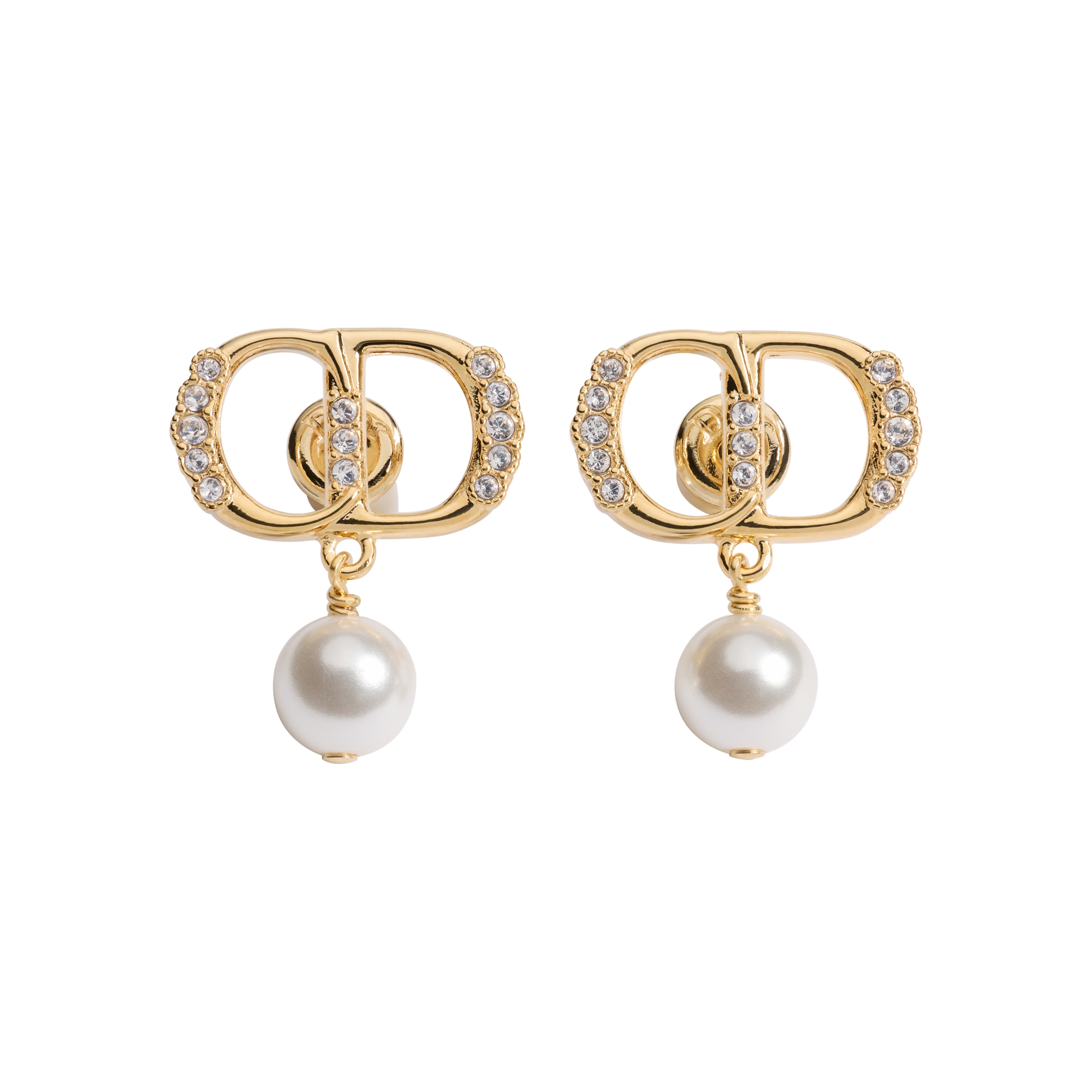  Gold-Finish Metal, White Resin Pearls and Crystals