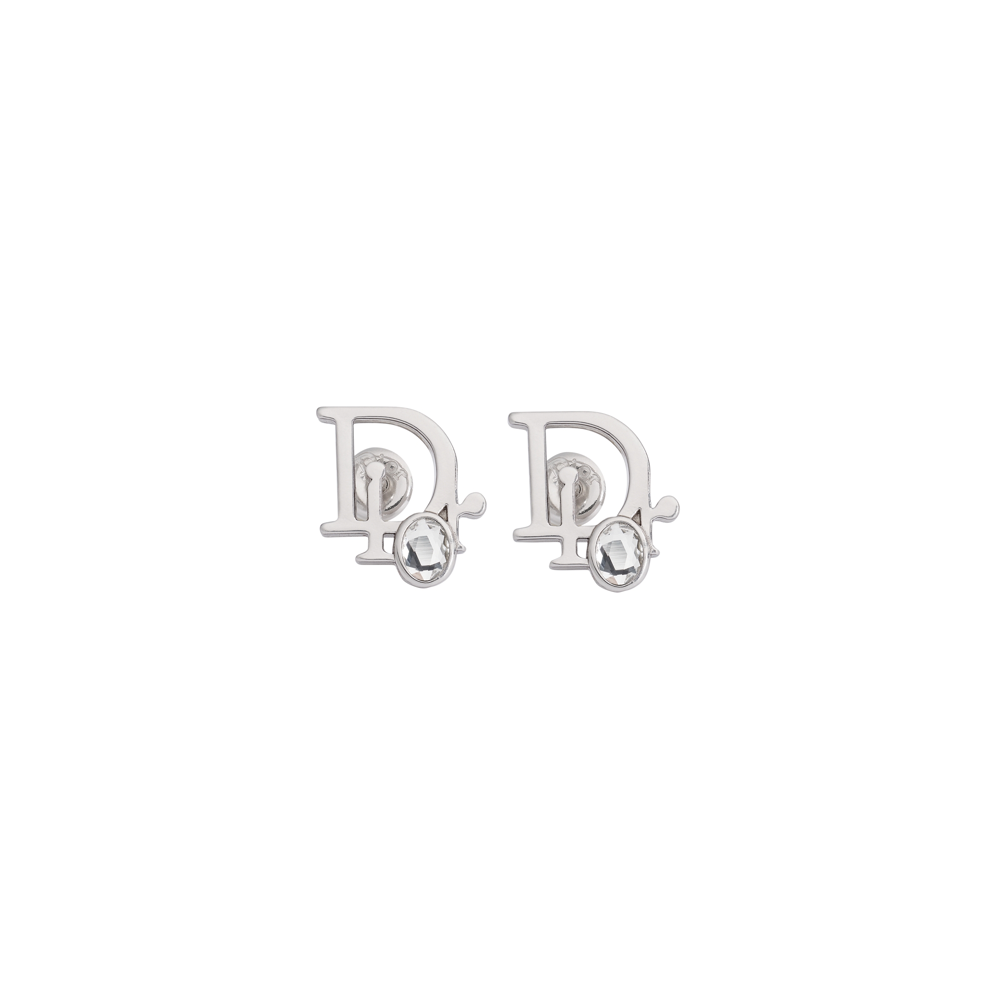 Dior Oblique Earrings Silver-Finish Brass and White Crystals E01