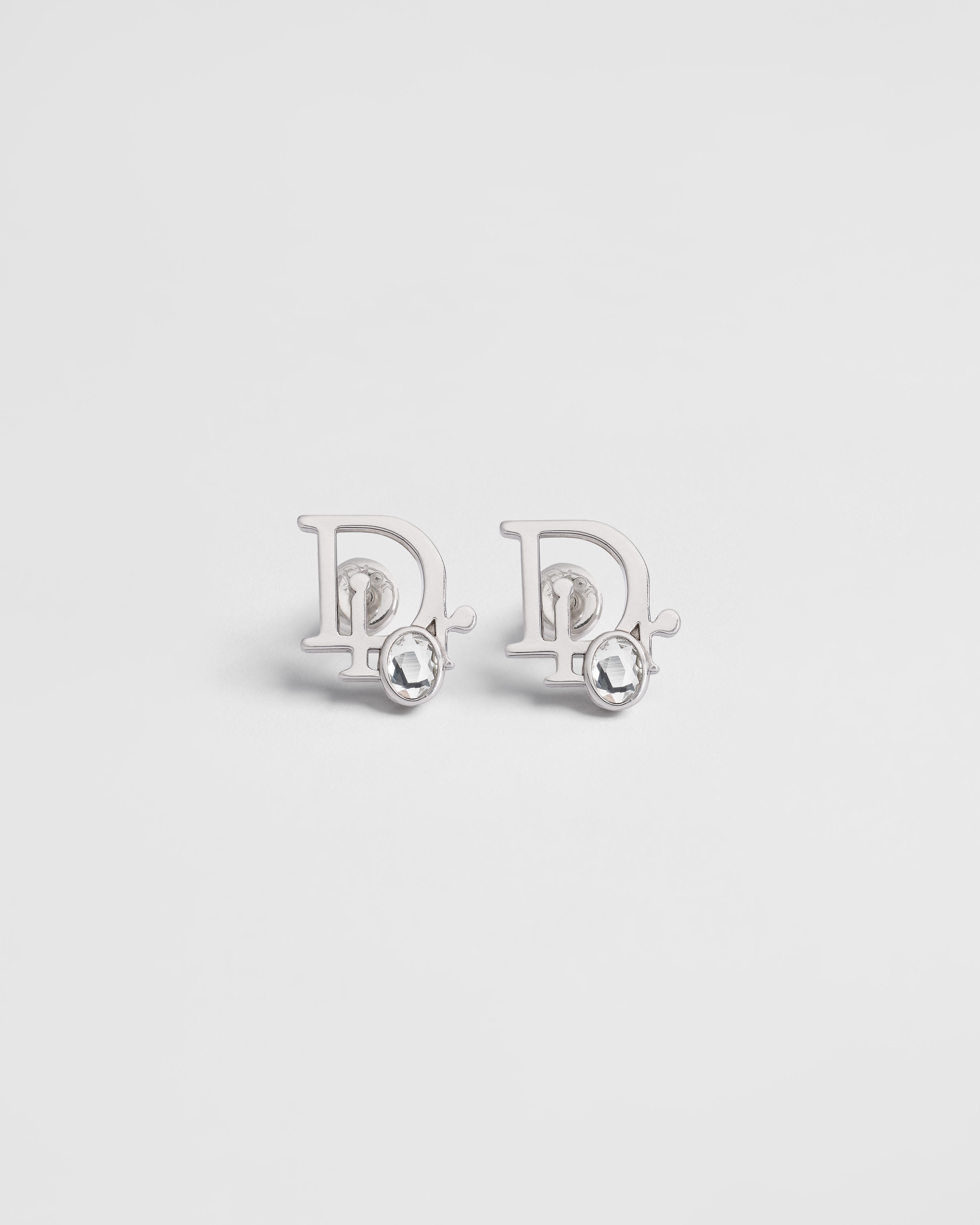 Dior Oblique Earrings Silver-Finish Brass and White Crystals E01
