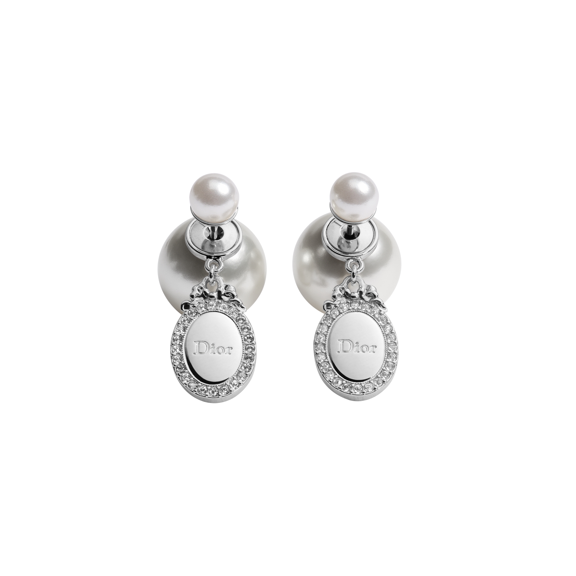  Silver-Finish Metal, White Resin Pearls and Crystals