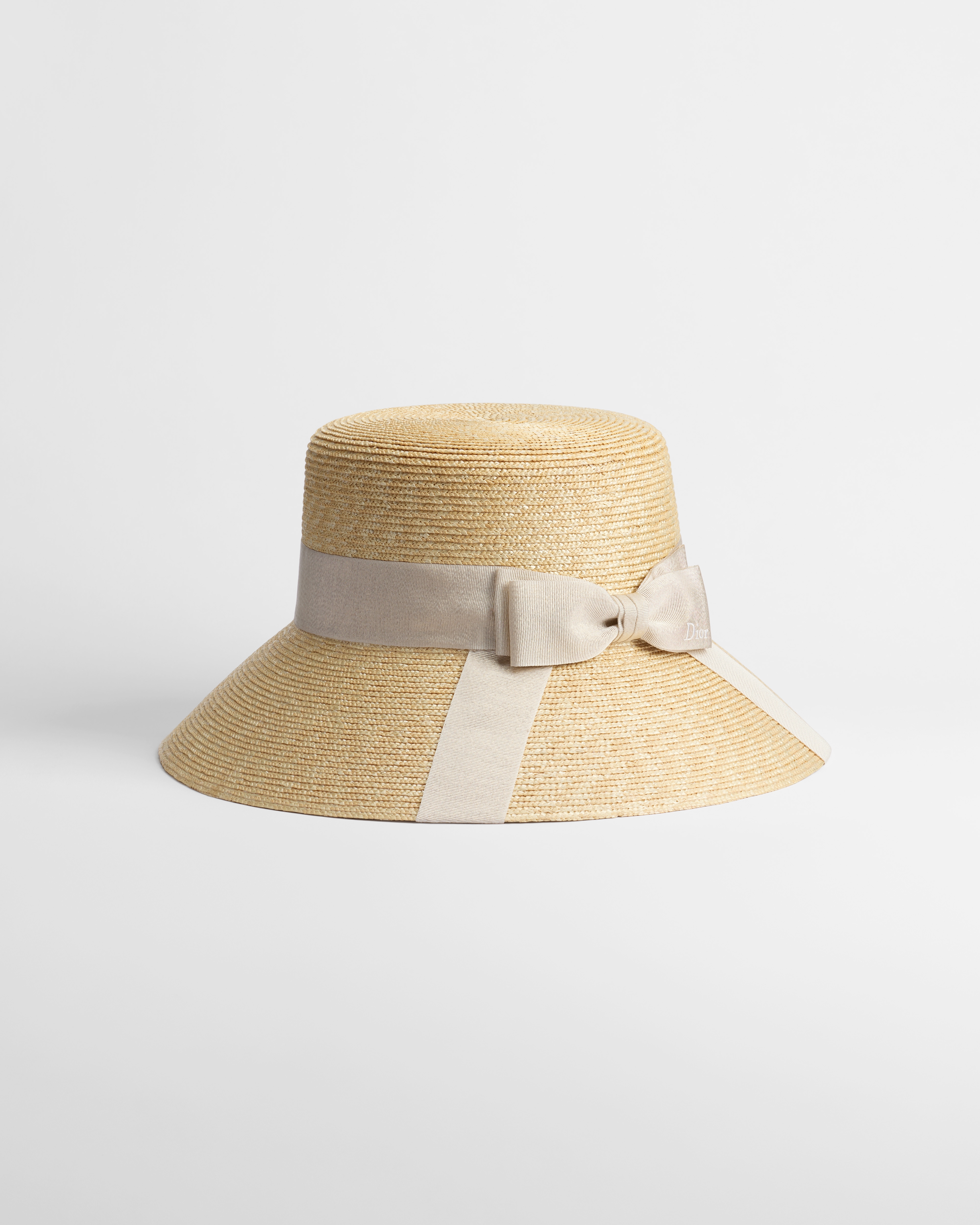 Teddy-D Large Brim Hat Natural-Colored Straw and Technical Fabric Embroidered with Gold-Tone Metallic Thread E03