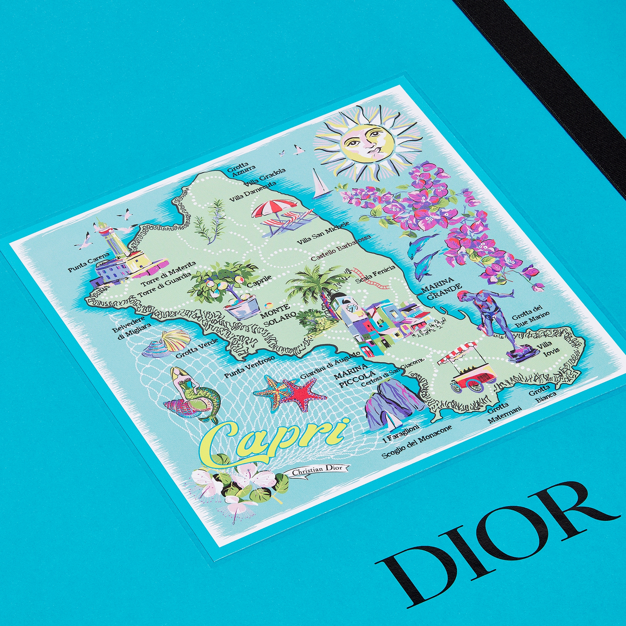 Set of Eight Coloring Pages White and Blue Paper with Multicolor Dioriviera Souvenir Motif E14