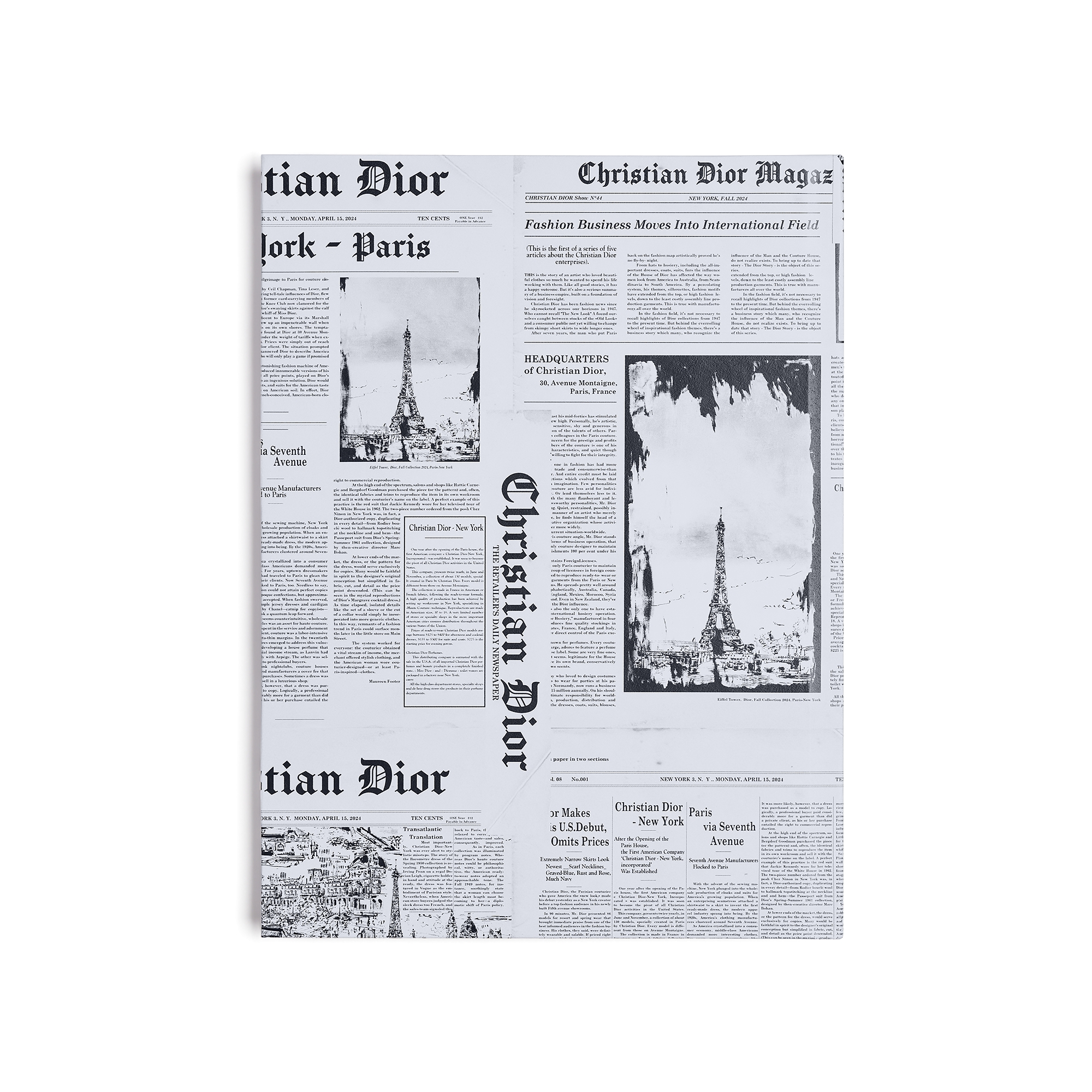 Notebook Cover with White and Black Newspaper Motif E08