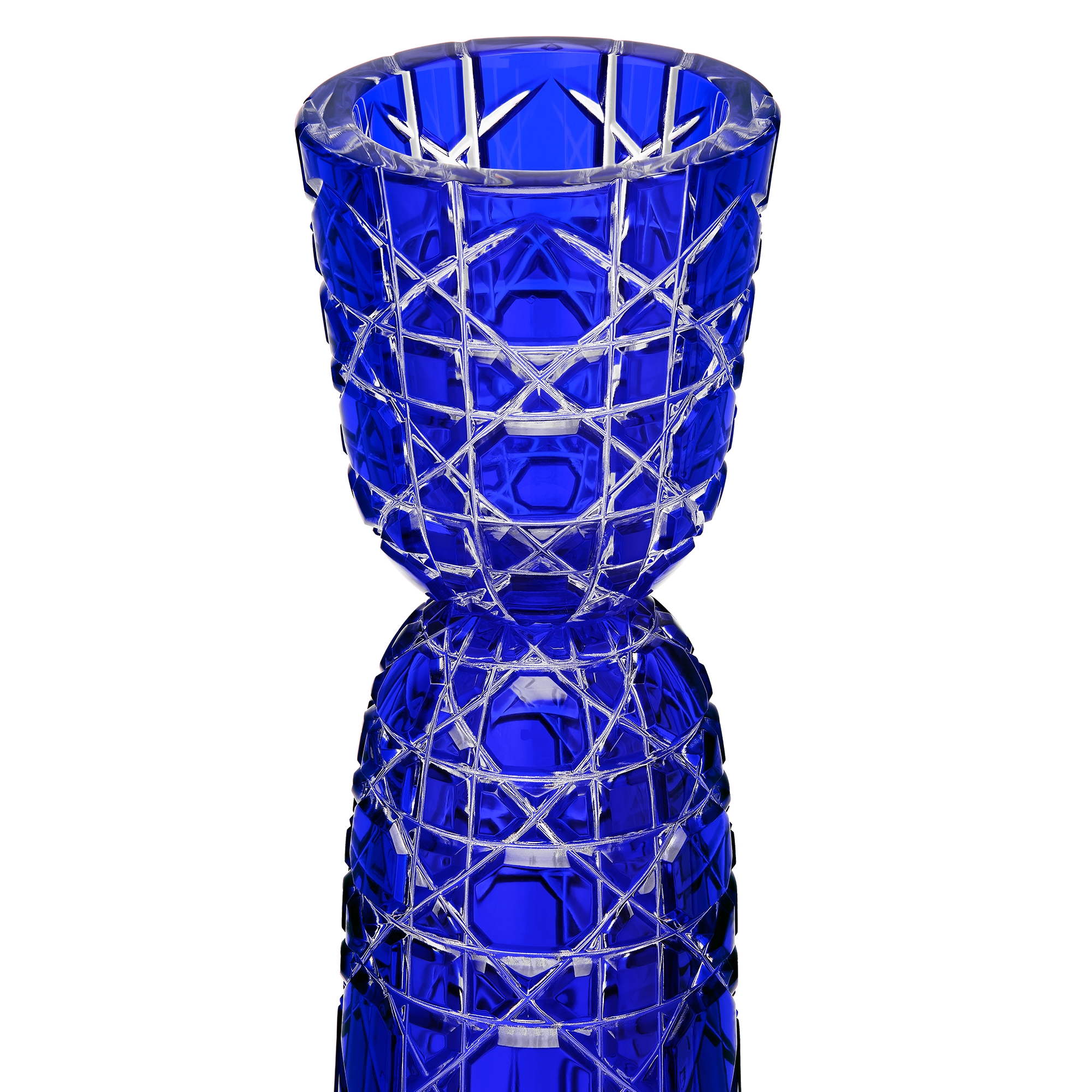 Set of Two Candle Holders Blue Crystal with Cannage Motif E11