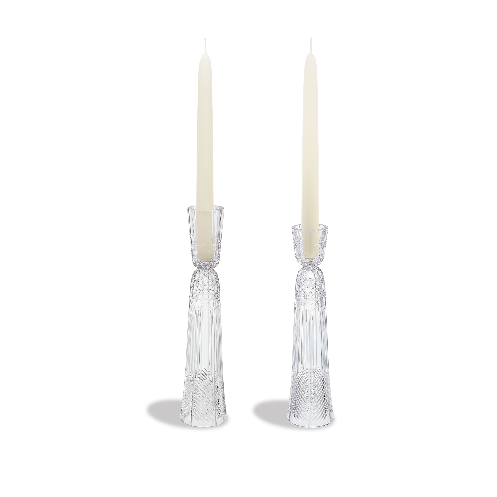 Set of Two Candle Holders Crystal with Cannage Motif E09
