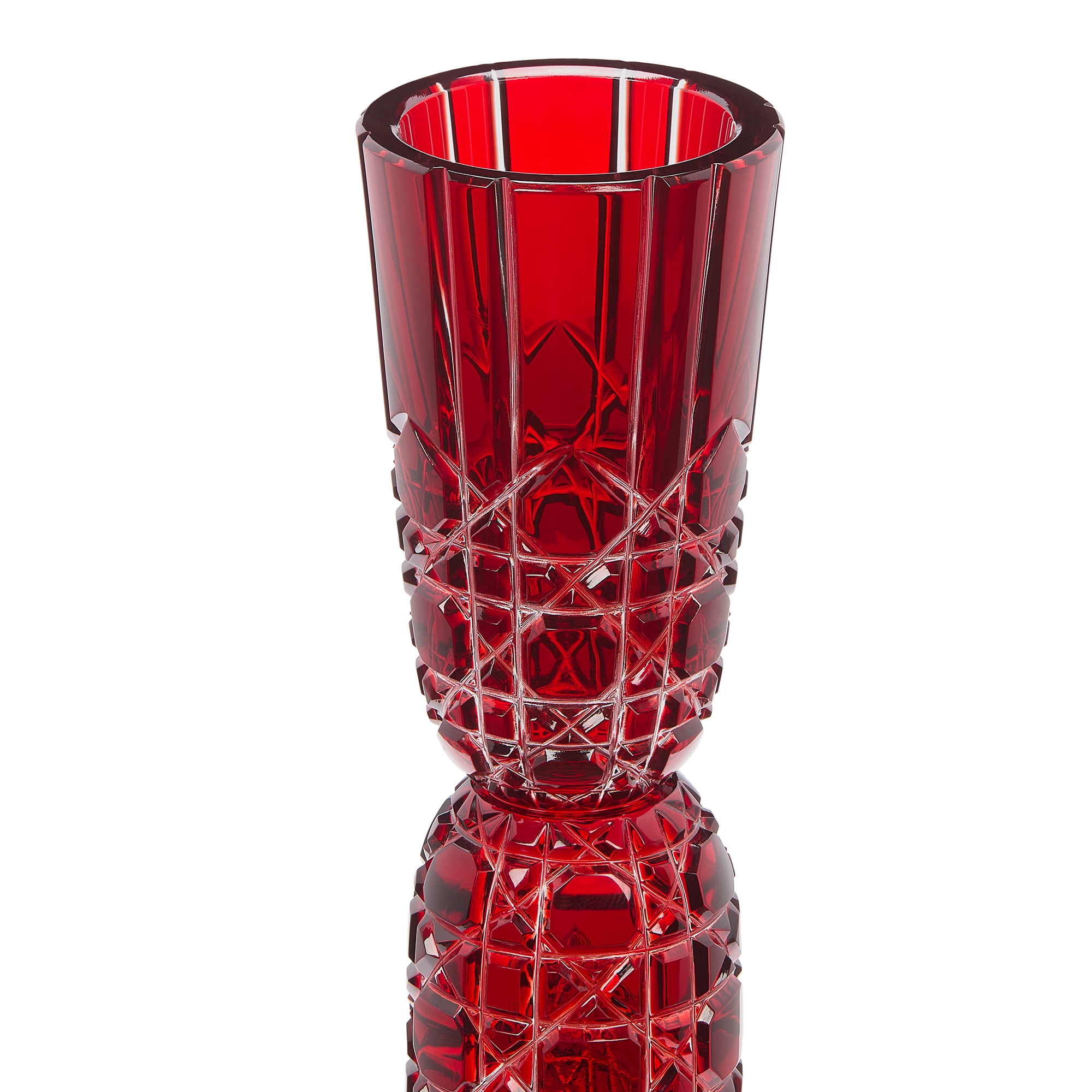 Set of Two Candle Holders Red Crystal with Cannage Motif E10