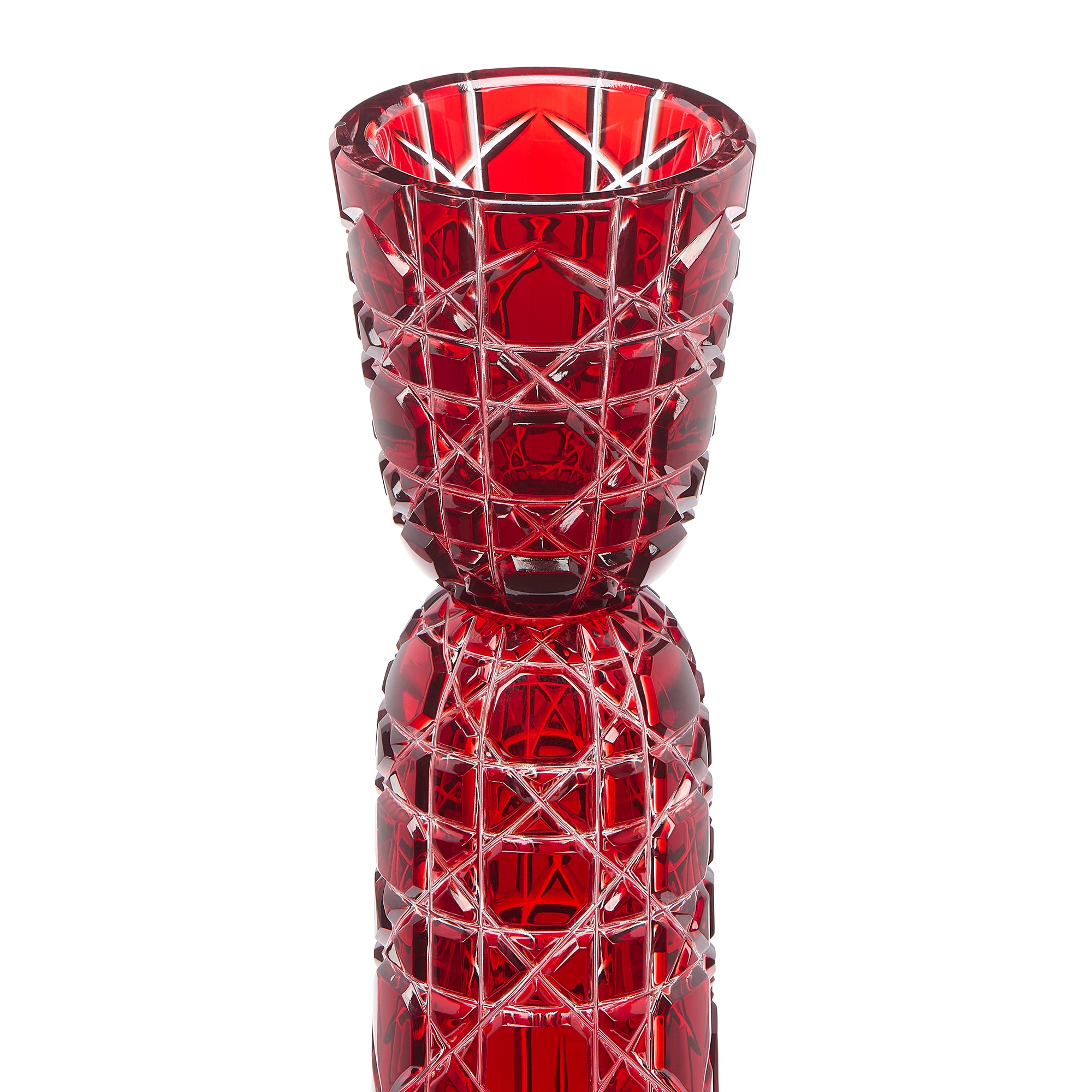 Set of Two Candle Holders Red Crystal with Cannage Motif E11