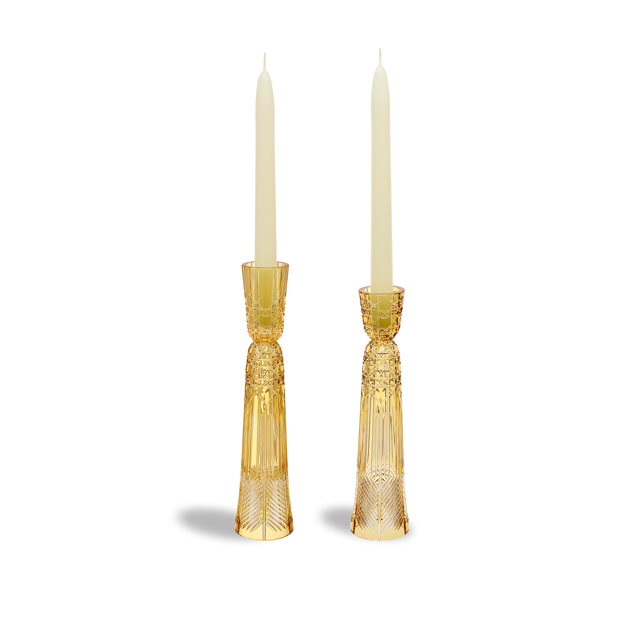 Set of Two Candle Holders Crystal with Gold-Tone Cannage Motif E09