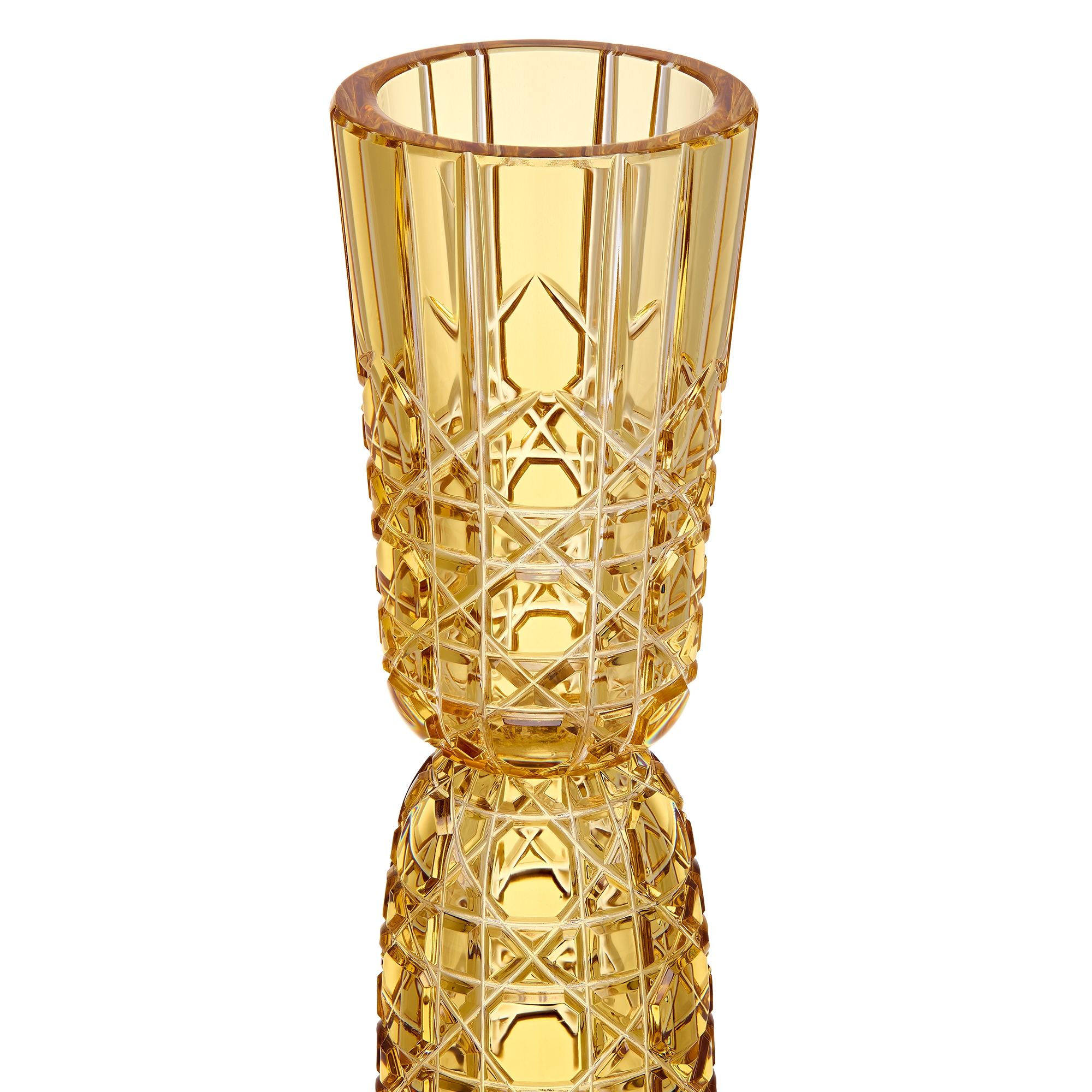 Set of Two Candle Holders Crystal with Gold-Tone Cannage Motif E10