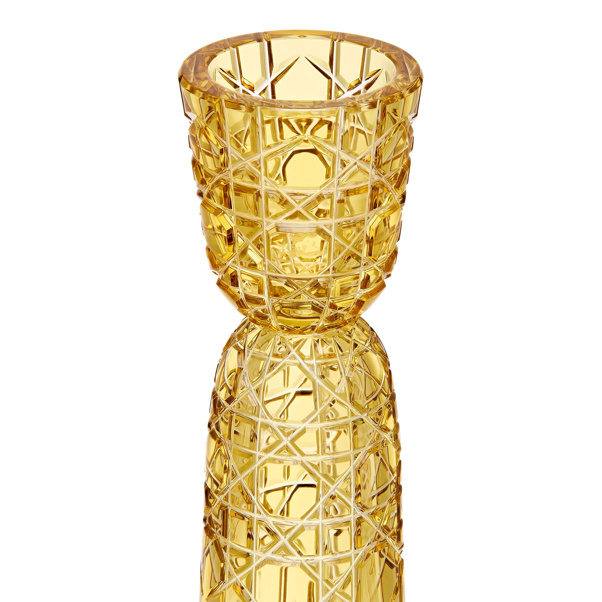 Set of Two Candle Holders Crystal with Gold-Tone Cannage Motif E11