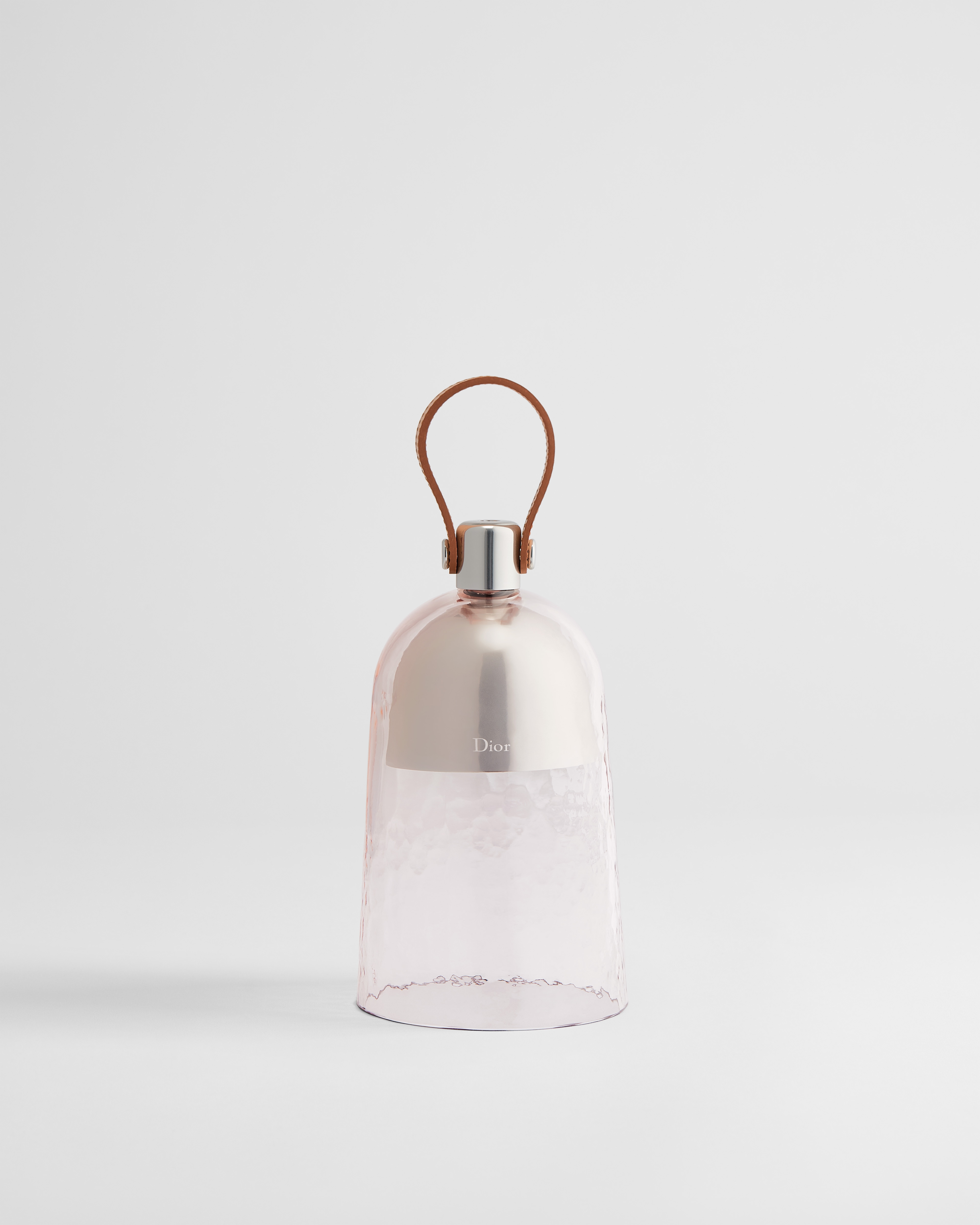 Corolle Armide Mini Portable Lantern Transparent Pink Hand-Blown Murano Glass and Camel Calfskin E01