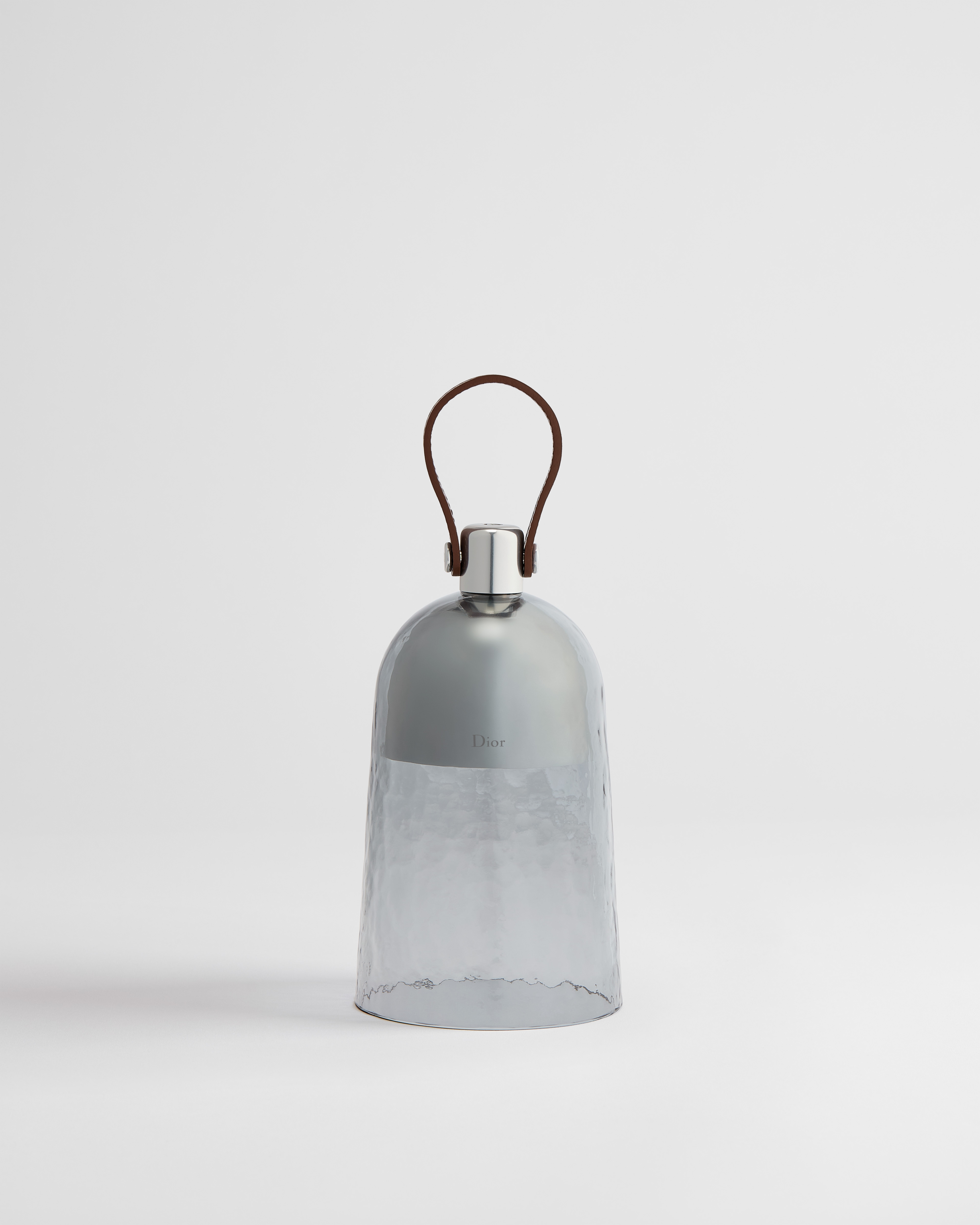 Corolle Armide Mini Portable Lantern Transparent Gray Hand-Blown Murano Glass and Chocolate Calfskin E01