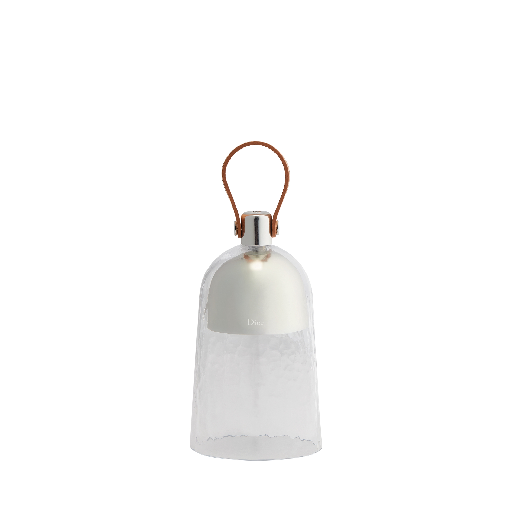  Transparant, handgeblazen Murano-glas en camelkleurig kalfsleer