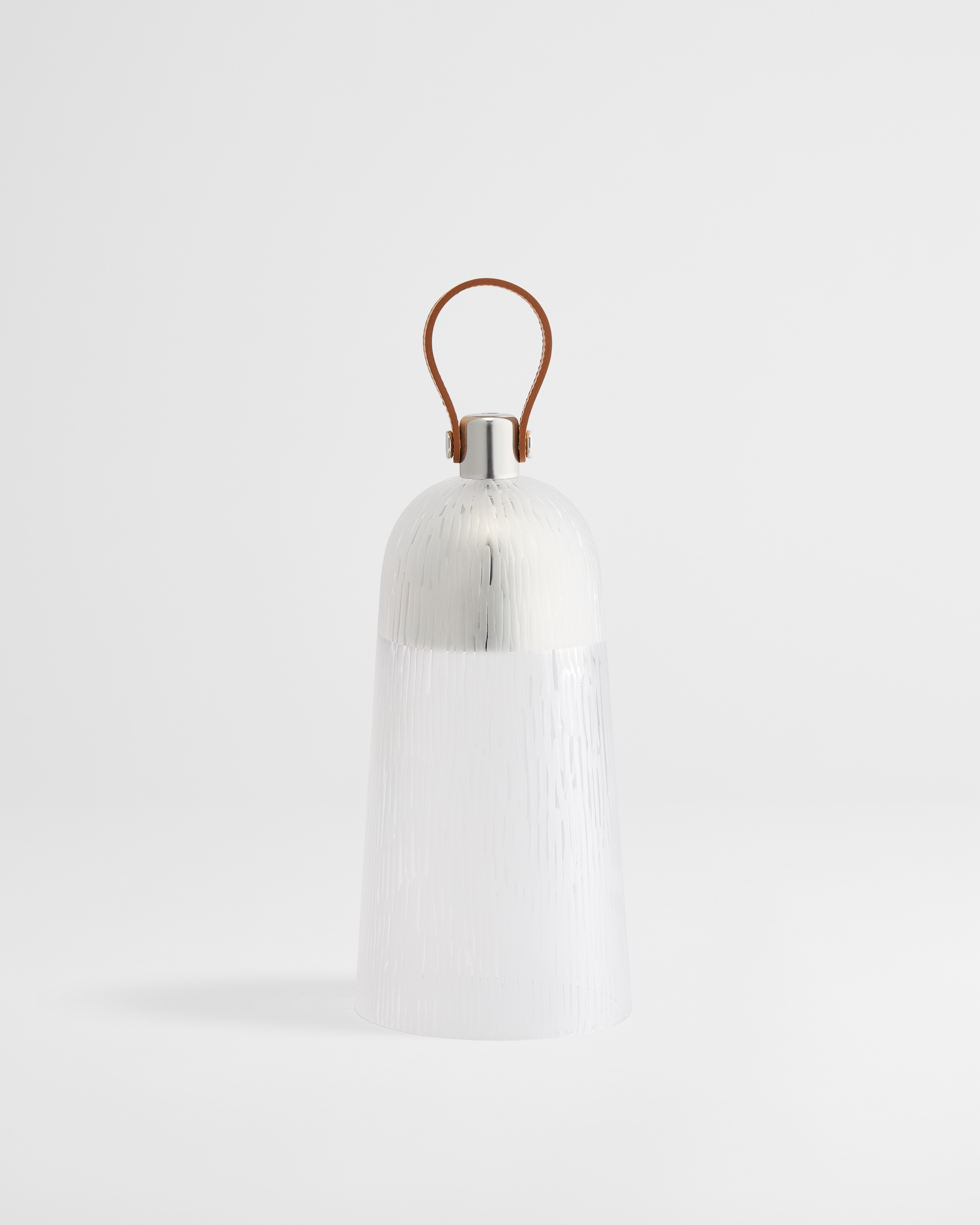 Corolle Diorama Portable Lantern Transparent Hand-Blown Murano Glass and Camel Calfskin E01