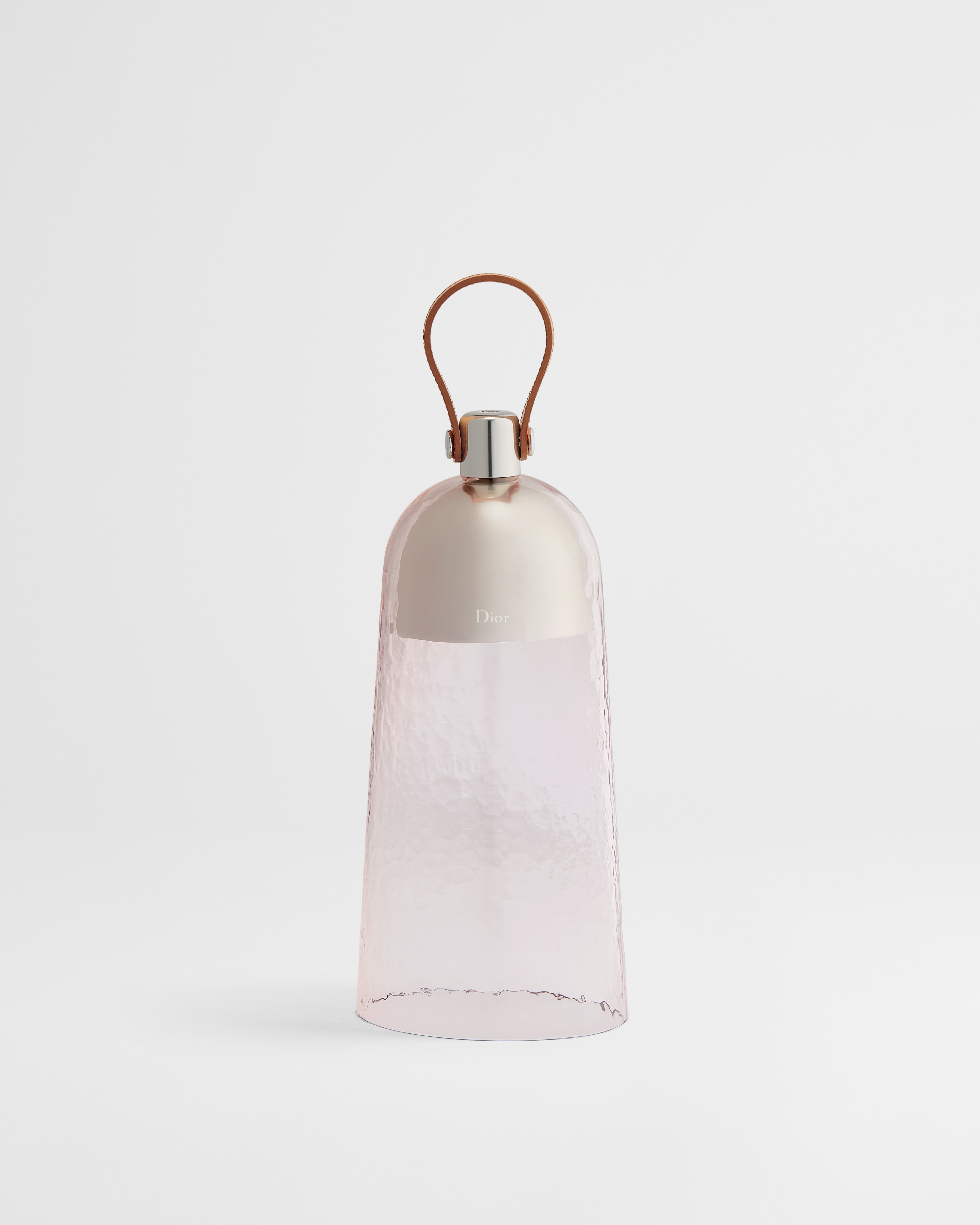 Corolle Armide Portable Lantern Transparent Pink Hand-Blown Murano Glass and Camel Calfskin E01