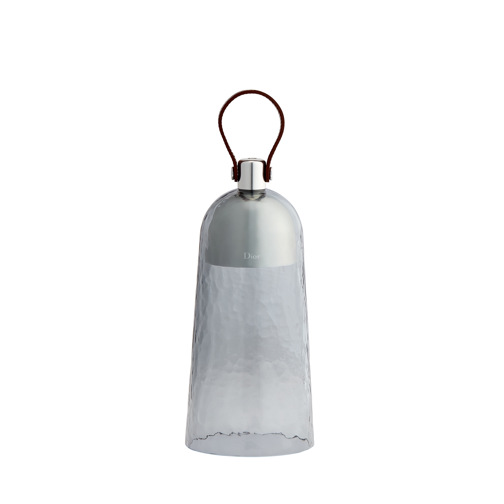  Transparent Gray Hand-Blown Murano Glass and Chocolate Calfskin