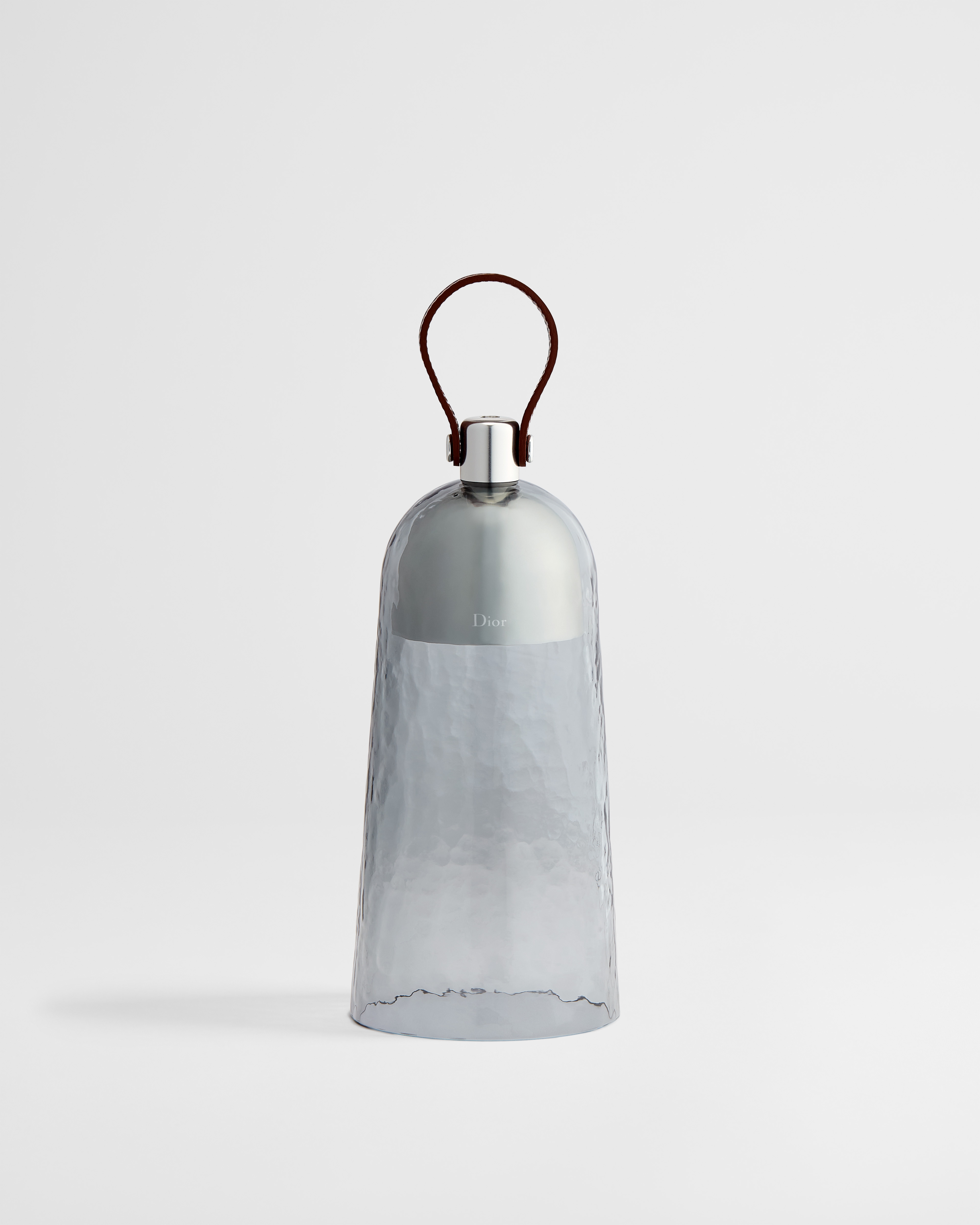 Corolle Armide Portable Lantern Transparent Gray Hand-Blown Murano Glass and Chocolate Calfskin E01