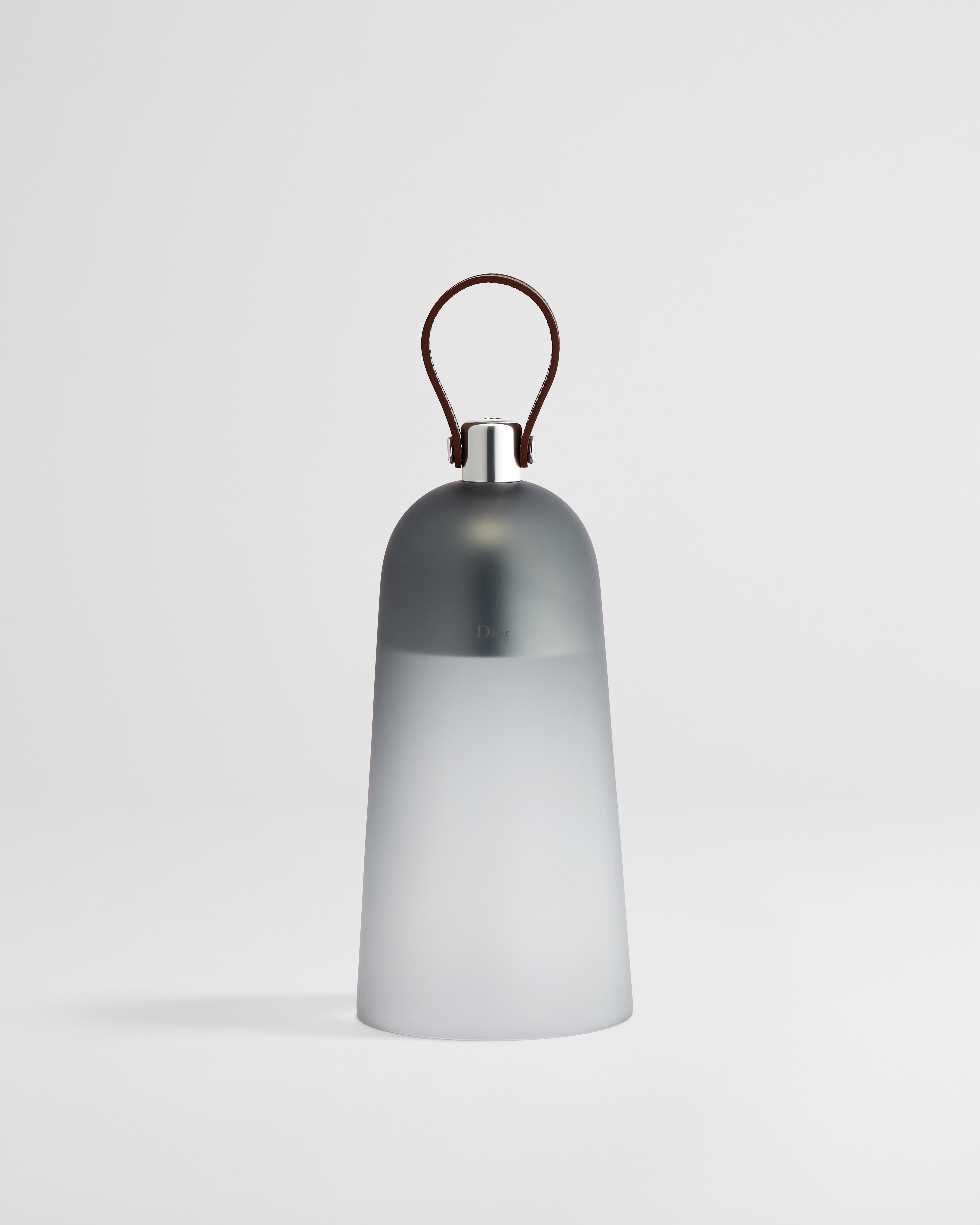 Corolle Opéra Portable Lantern Transparent Gray Hand-Blown Murano Glass and Chocolate Calfskin E01