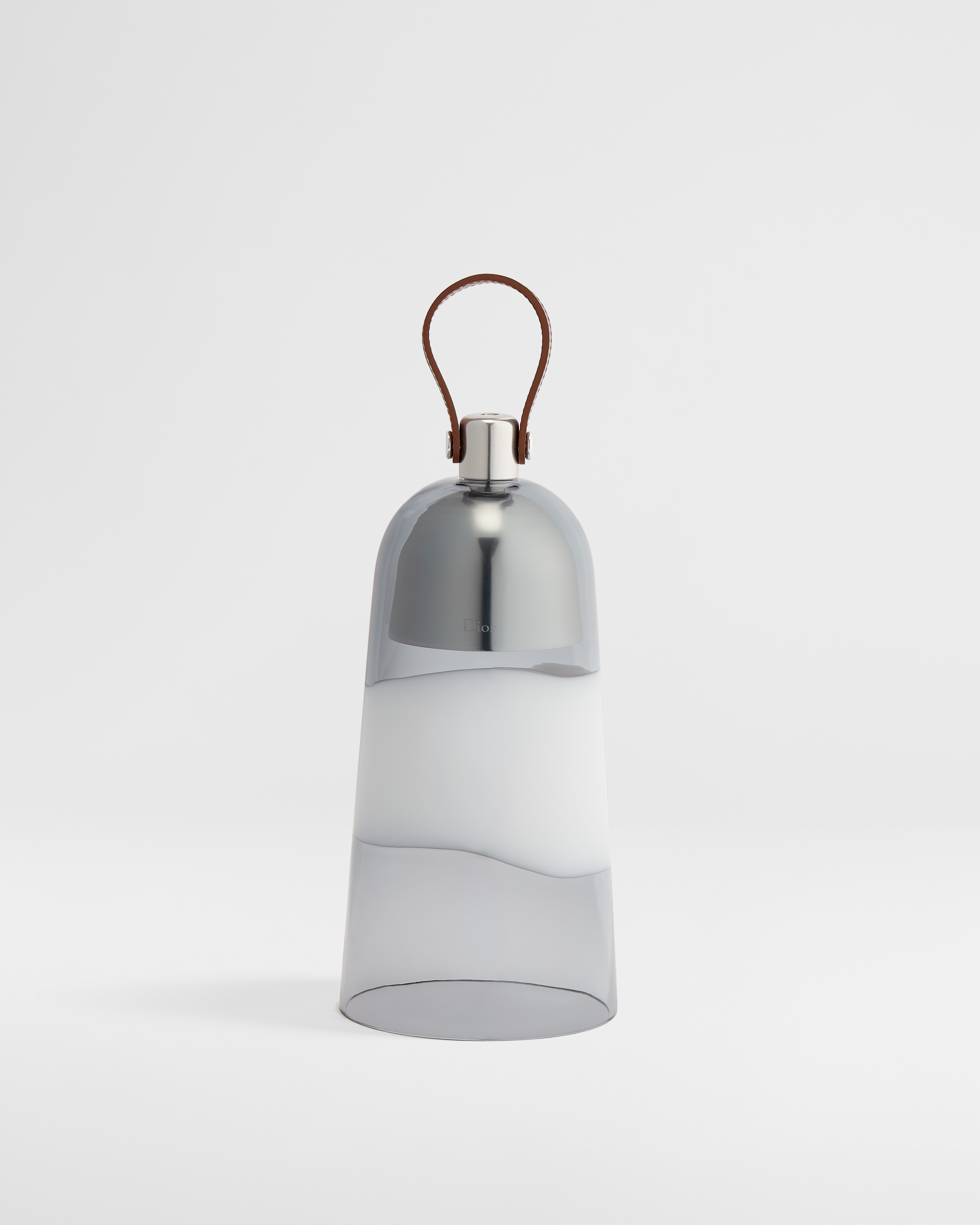Corolle Soirée à Murano Portable Lantern Transparent Gray and White Hand-Blown Murano Glass with Camel Calfskin E01
