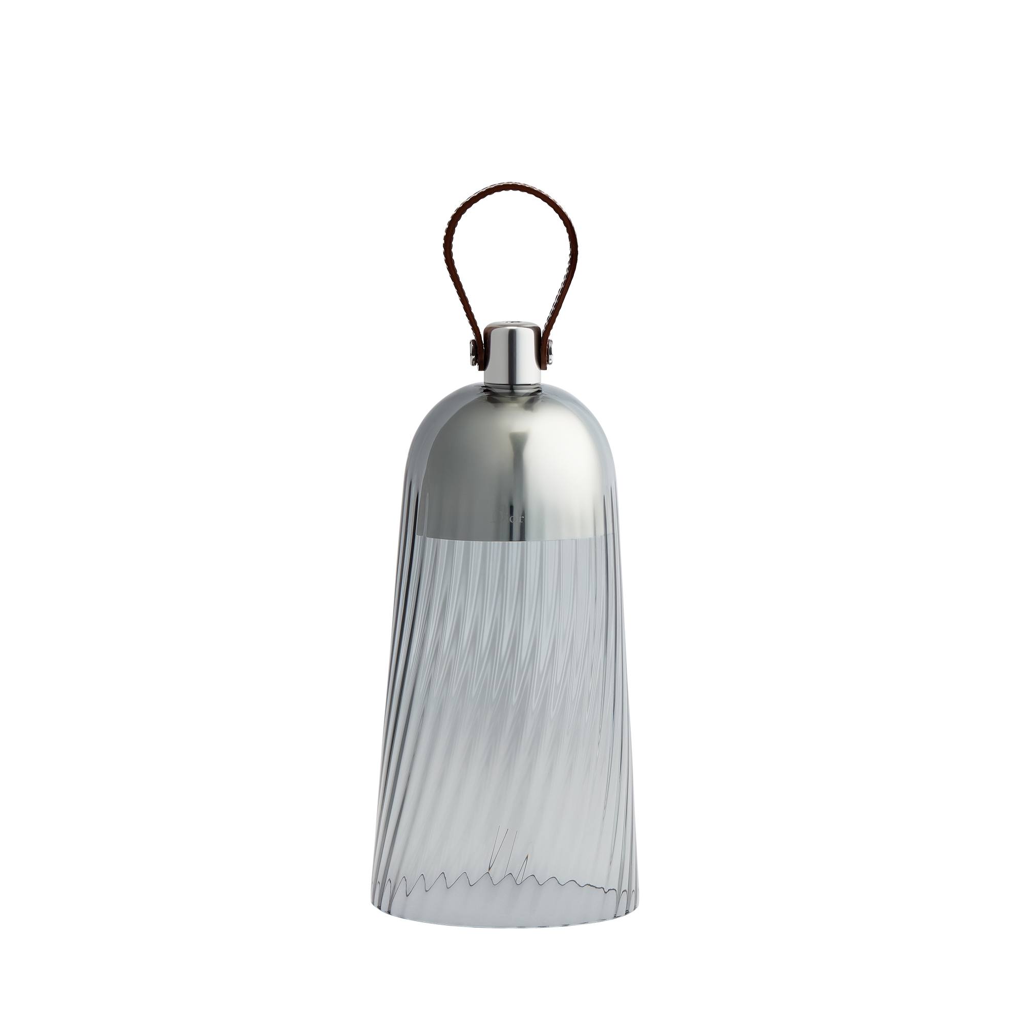  Transparent Gray Hand-Blown Murano Glass and Chocolate Calfskin