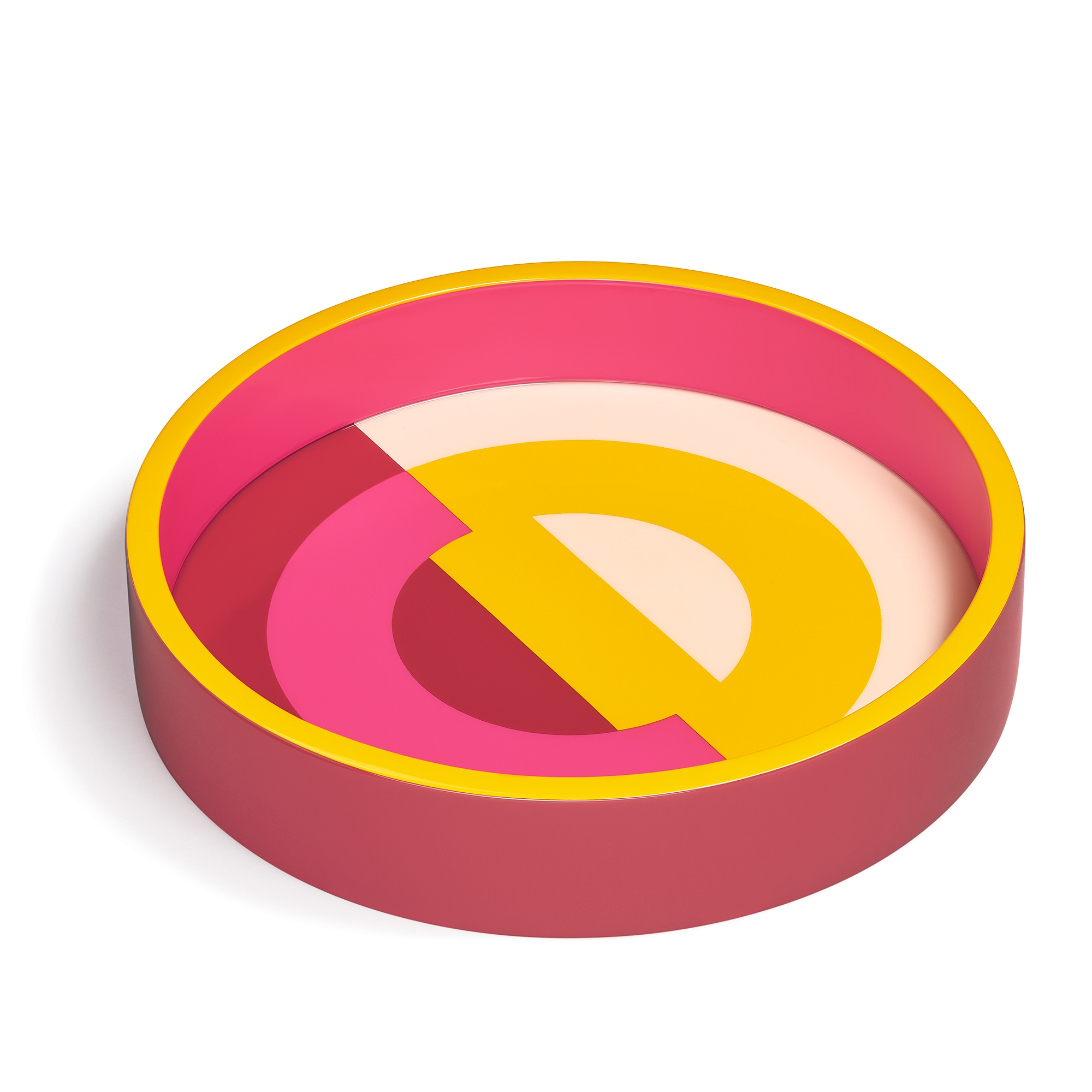 Trinket Tray Lacquered Wood with Pink and Yellow CD Entrelacés Motif E03