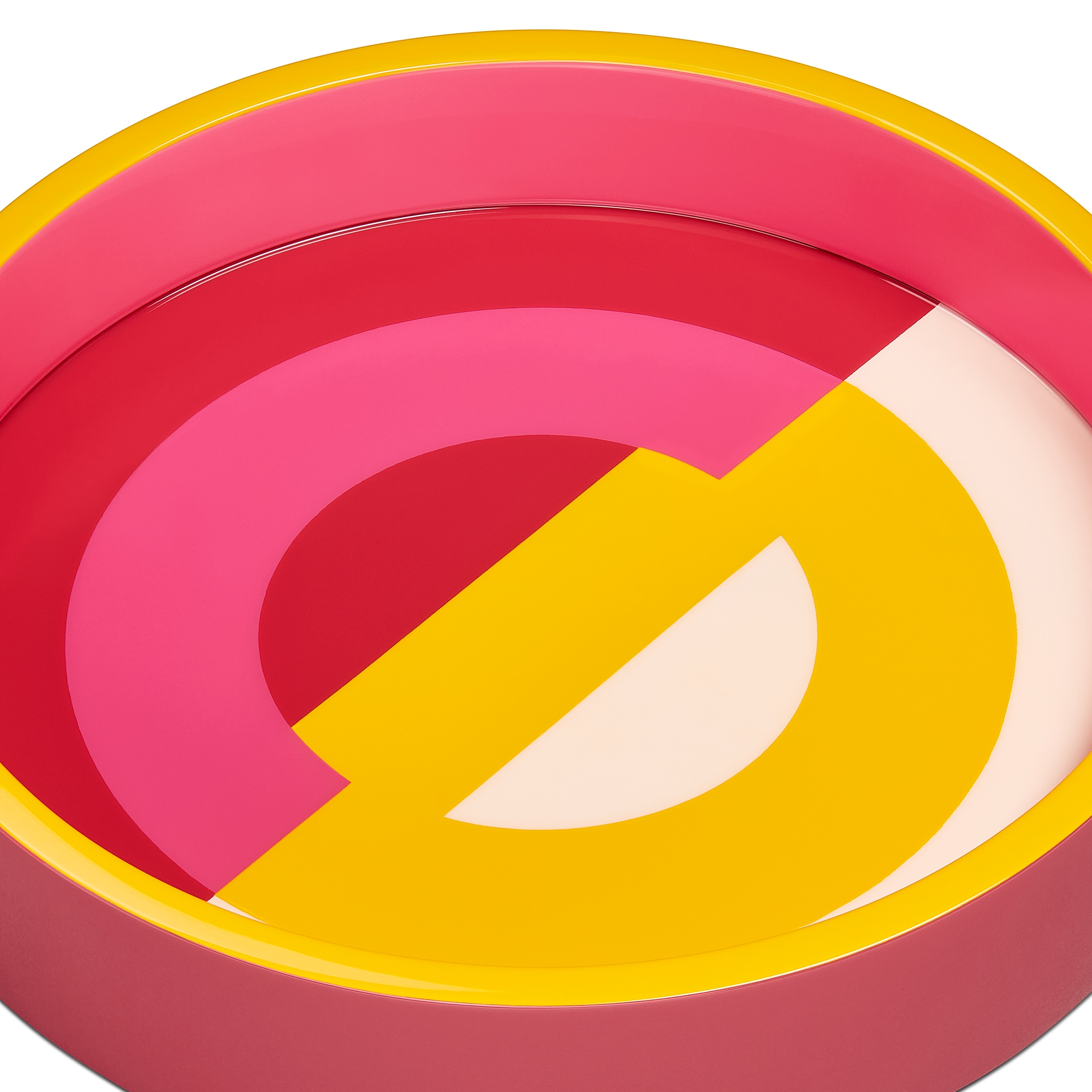 Trinket Tray Lacquered Wood with Pink and Yellow CD Entrelacés Motif E09
