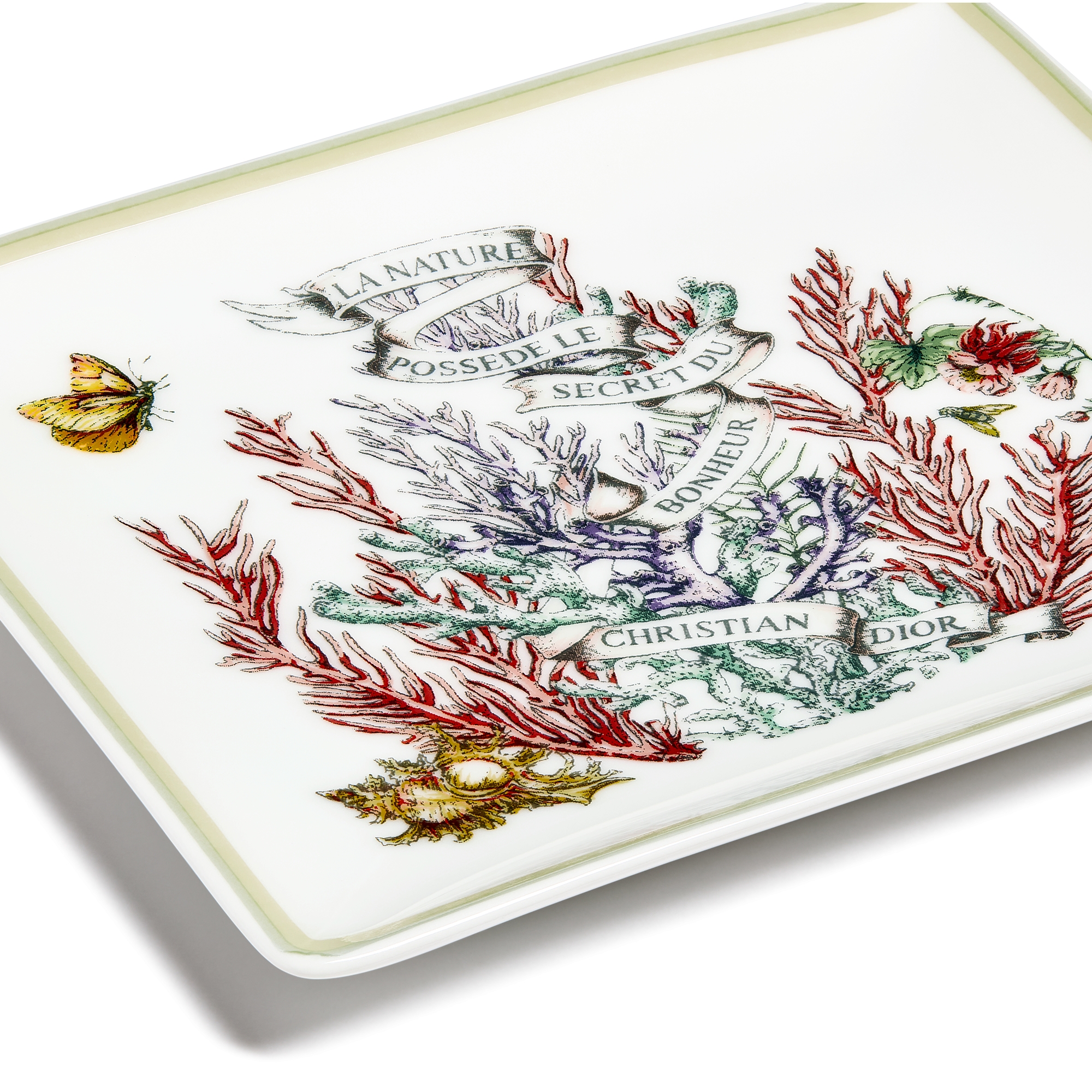Trinket Tray White Limoges Porcelain with Multicolor Dior Cabinet de la Mer Motif E09